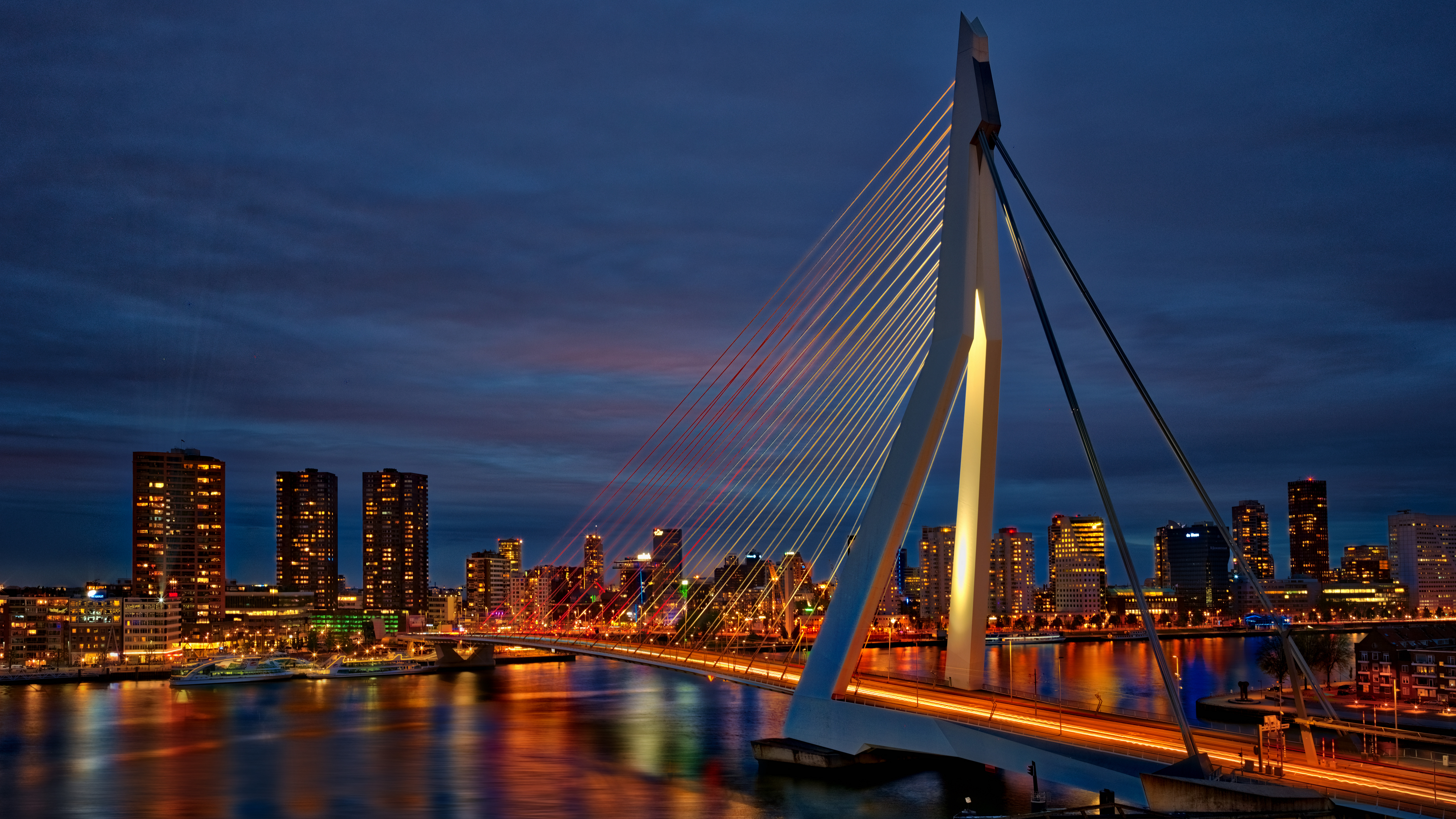 General 7680x4320 Trey Ratcliff photography Netherlands Rotterdam bridge water night building lights