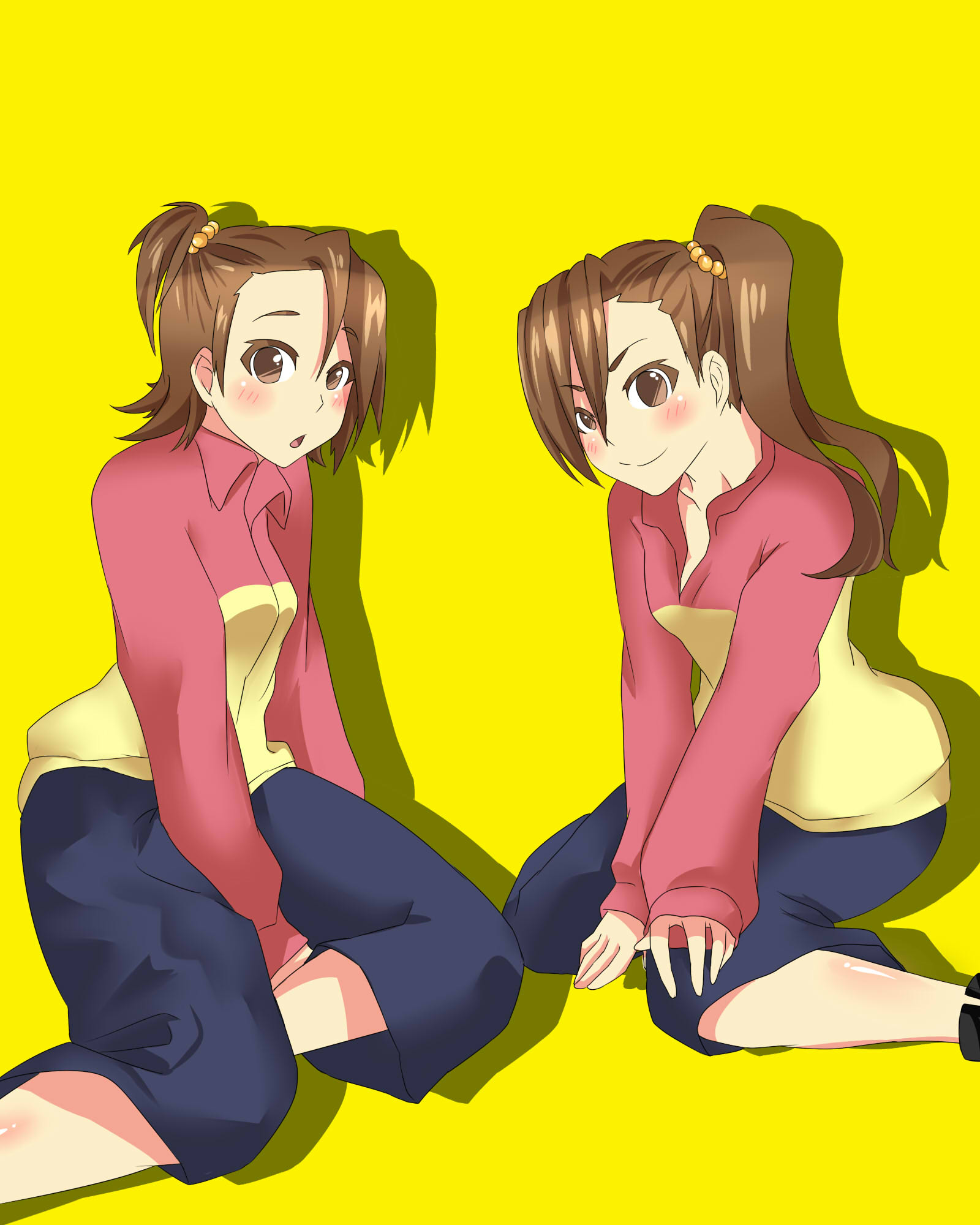 Anime 1600x2000 anime anime girls THE iDOLM@STER Futami Ami Futami Mami long sleeves brunette twins two women artwork digital art fan art