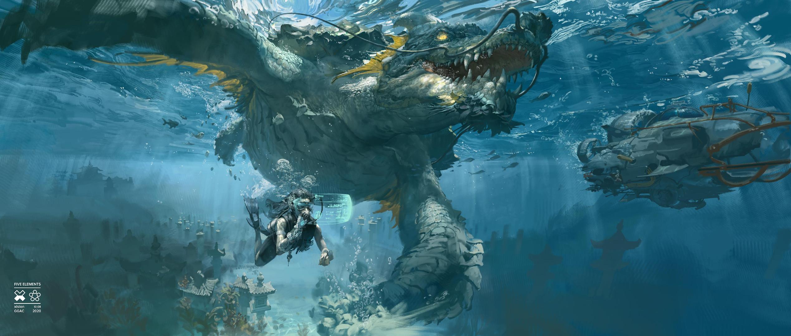 General 2538x1080 digital art underwater artwork animals creature
