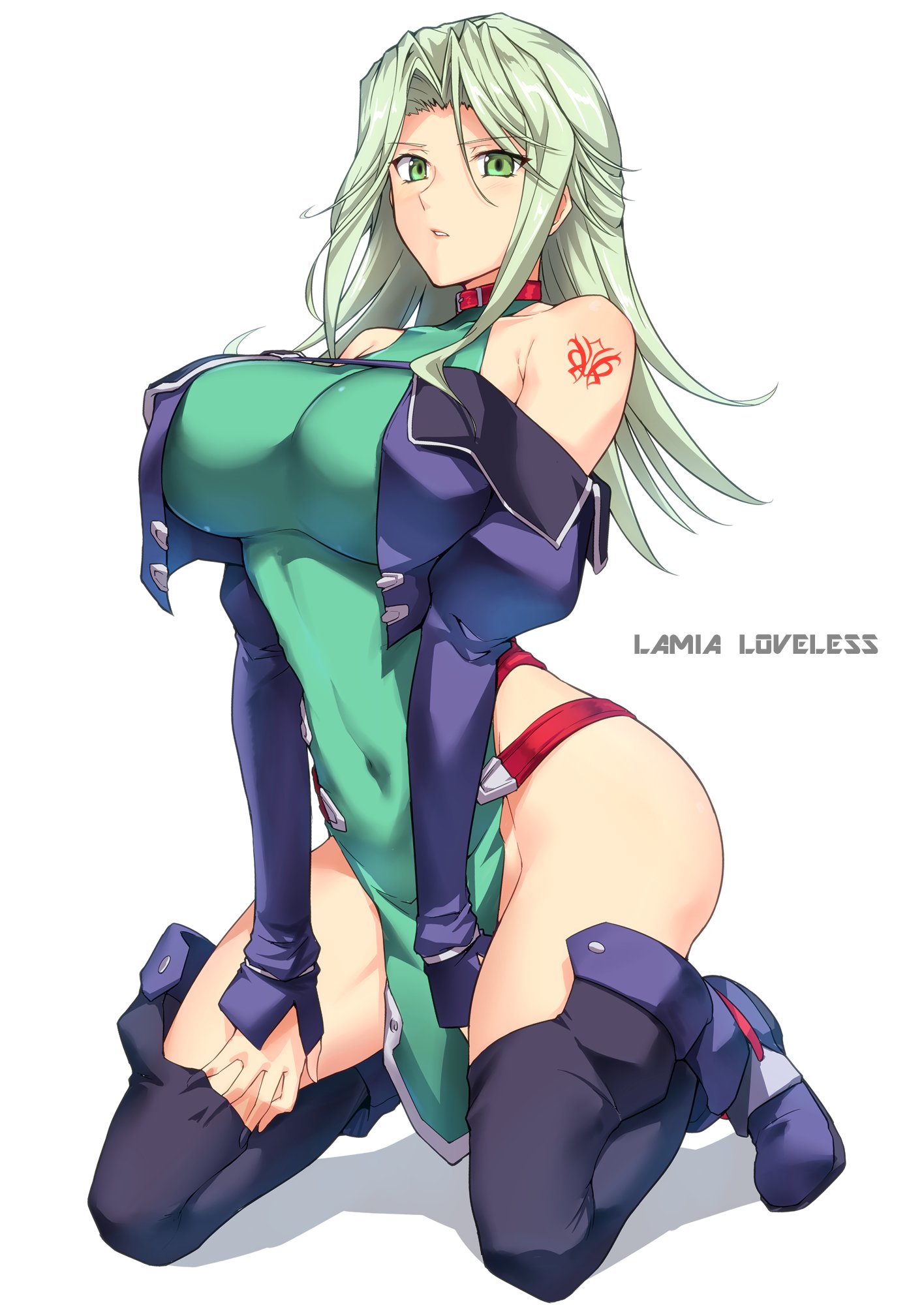Anime 1416x2000 anime anime girls Lamia Loveless Super Robot Taisen long hair green hair artwork digital art fan art