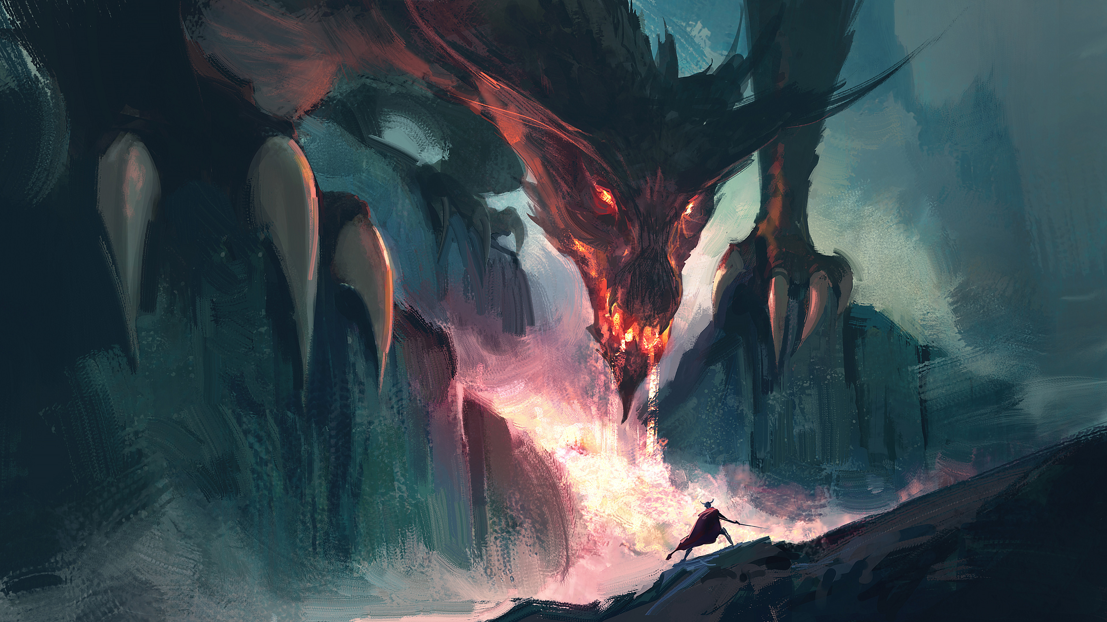 General 3840x2160 Quentin Mabille digital art digital painting artwork dragon fire warrior claws