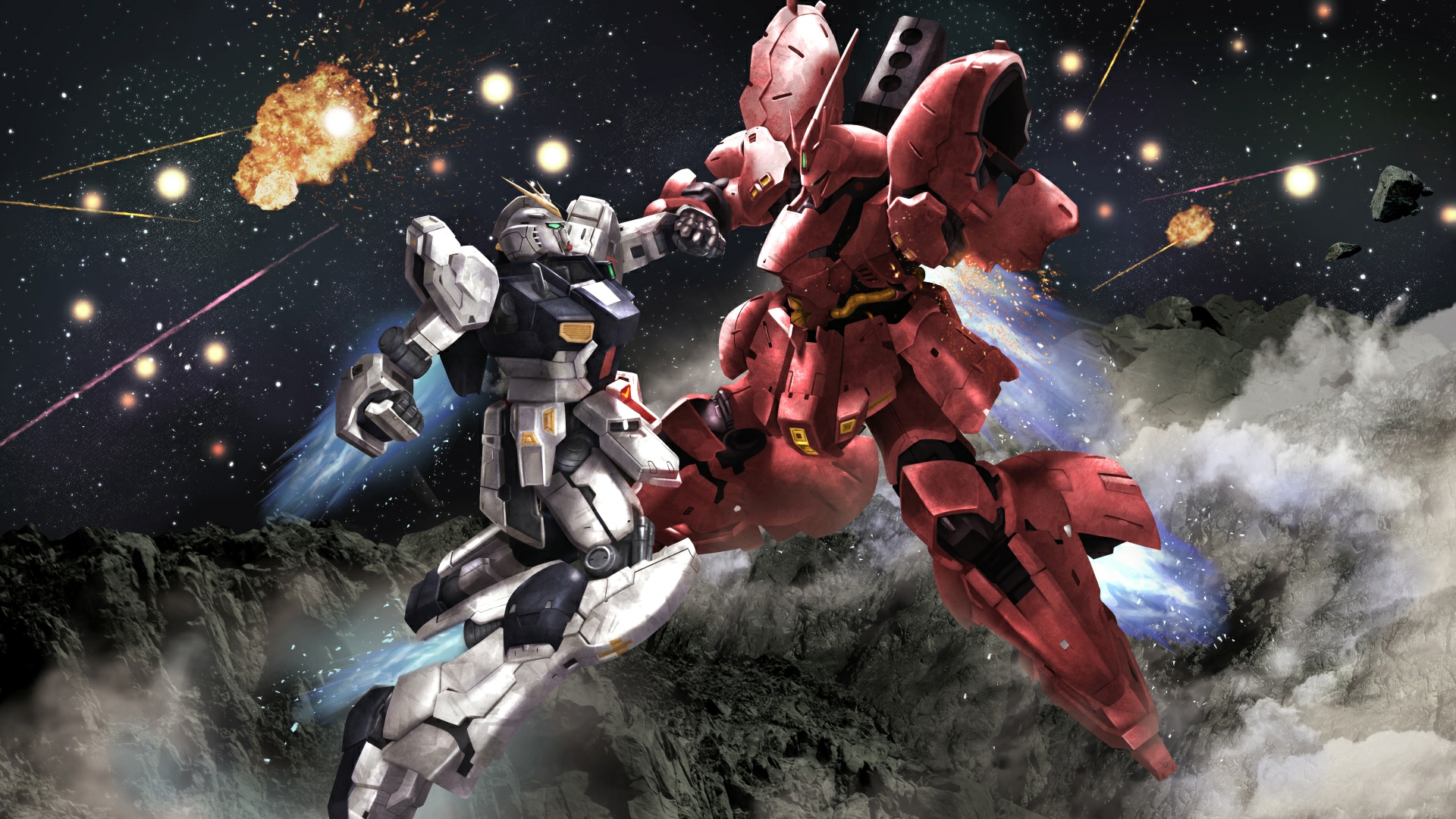Anime 1920x1080 anime mechs Gundam Mobile Suit Mobile Suit Gundam Char&#039;s Counterattack Super Robot Taisen RX-93 v Gundam Sazabi artwork digital art fan art