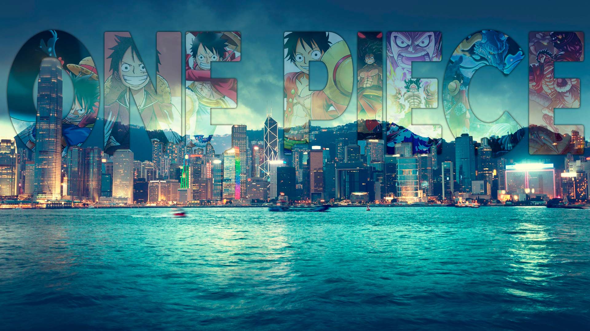 Anime 1920x1080 city landscape One Piece night Hong Kong
