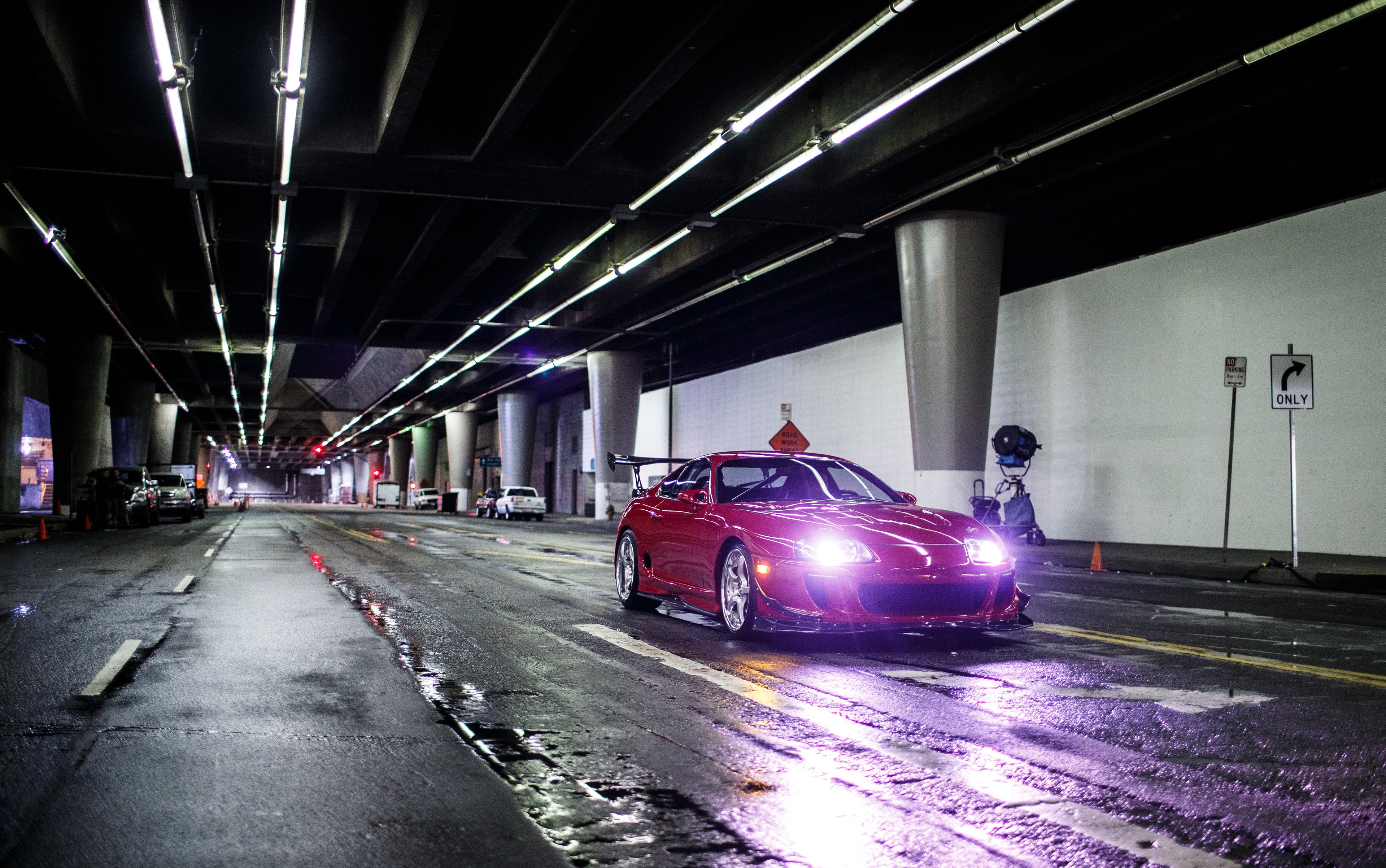 General 3840x2405 Toyota Supra A80 Toyota Supra red cars sports car Japanese cars night city lights Larry Chen