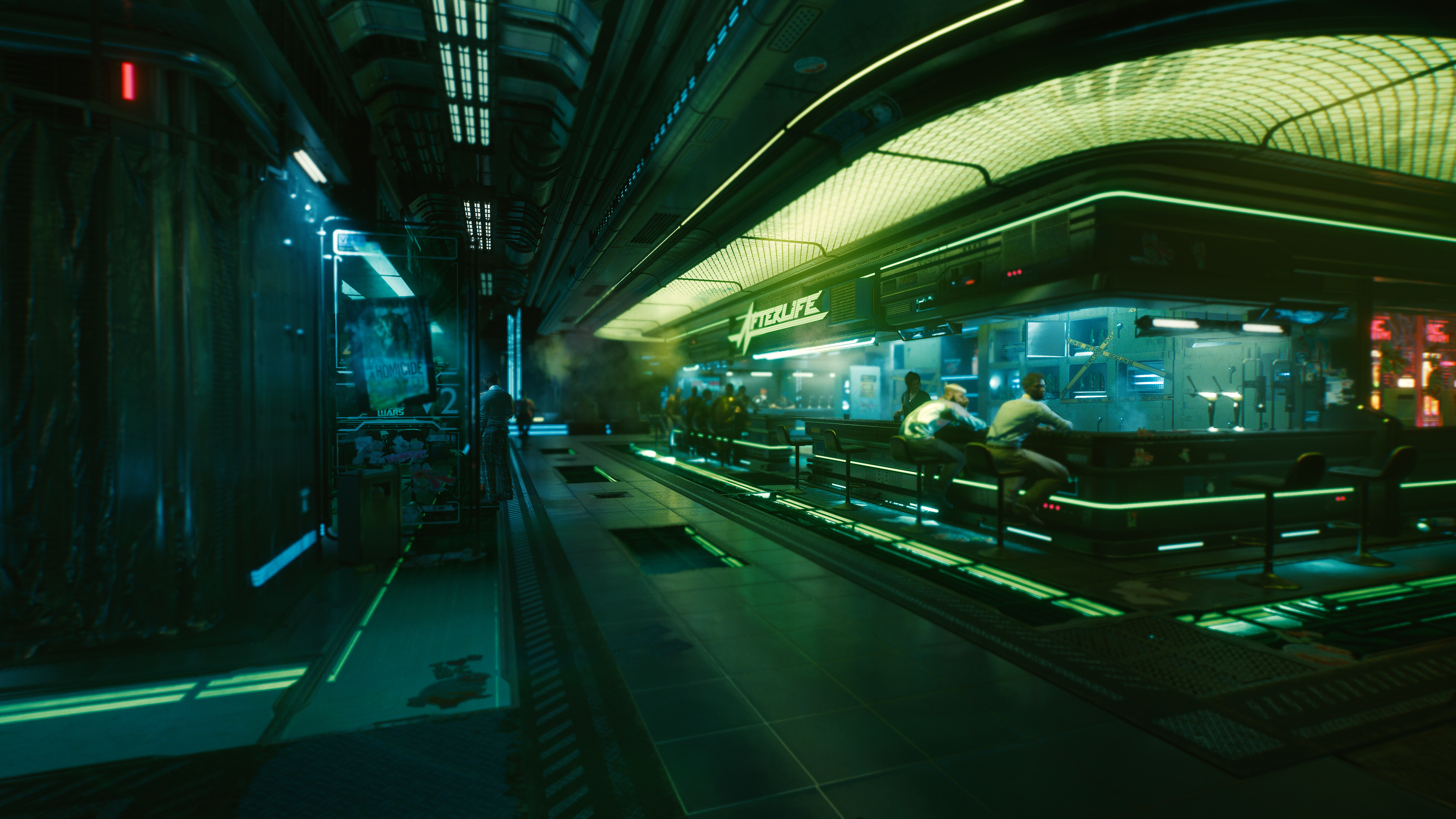 General 3840x2160 Cyberpunk 2077 video games lights neon pub afterlife space bartender underground street cyber science fiction futuristic futuristic city people urban relaxing bar
