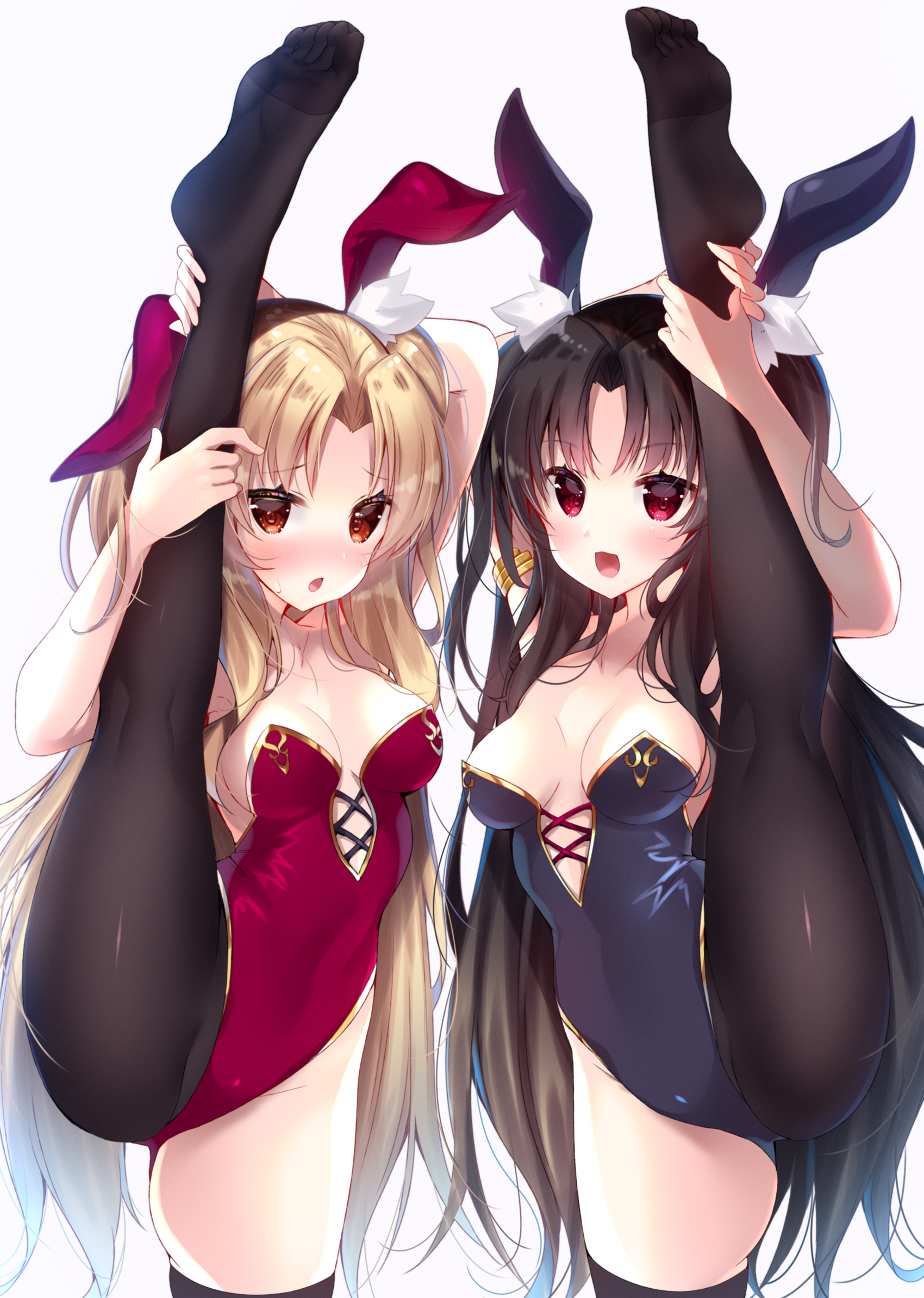 Anime 1700x2387 anime girls boobs spread legs pantyhose black pantyhose bunny suit cleavage Fate series Fate/Grand Order Ereshkigal (Fate/Grand Order) Ishtar (Fate/Grand Order) Ko Yu splits standing arms up