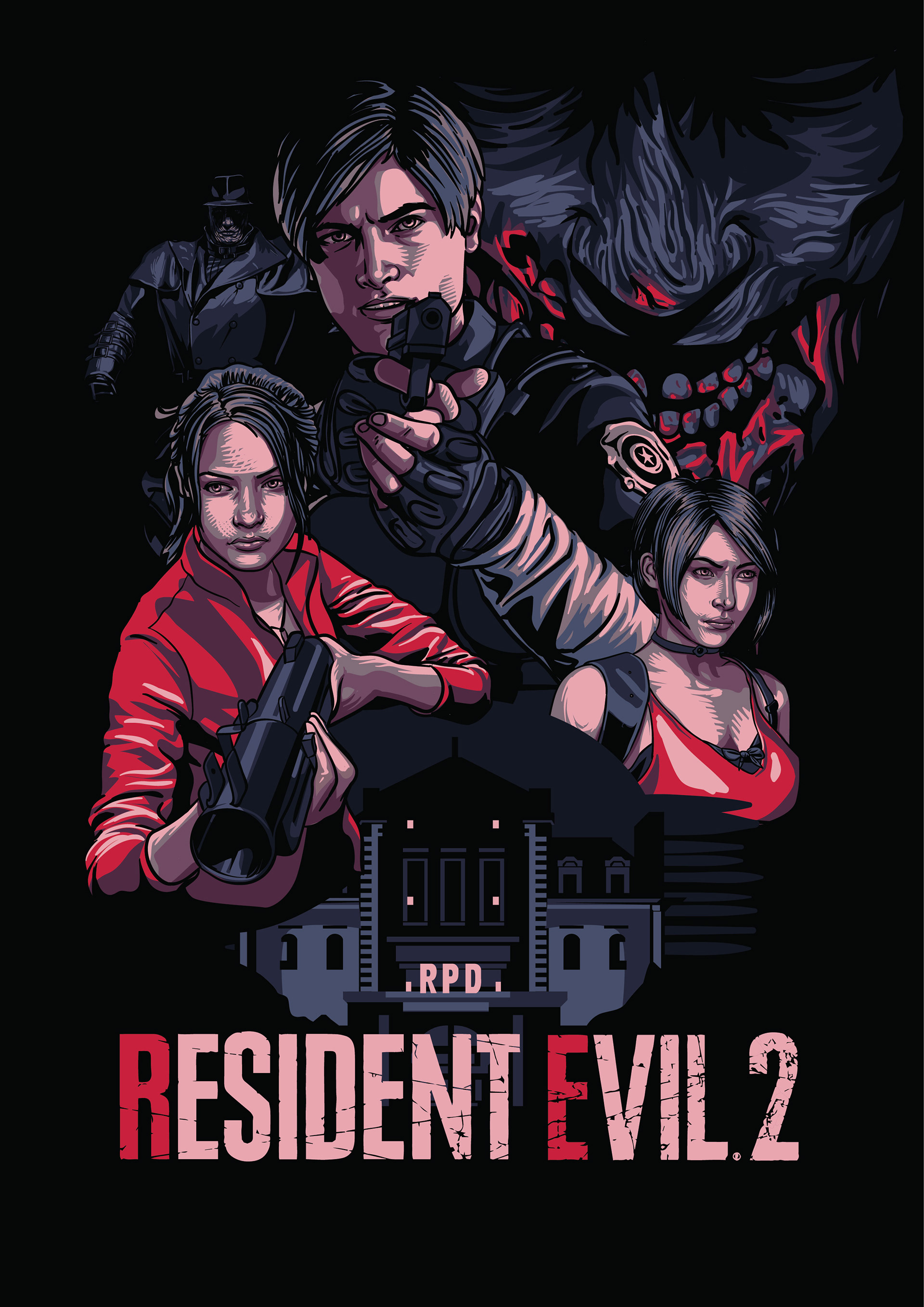 General 1920x2715 Resident Evil 2 (2019) Resident Evil Claire Redfield Leon Kennedy Ada Wong Tyrant Raccoon City Police Department video game art video game men girls with guns video game girls Video Game Horror video game characters Resident Evil 2
