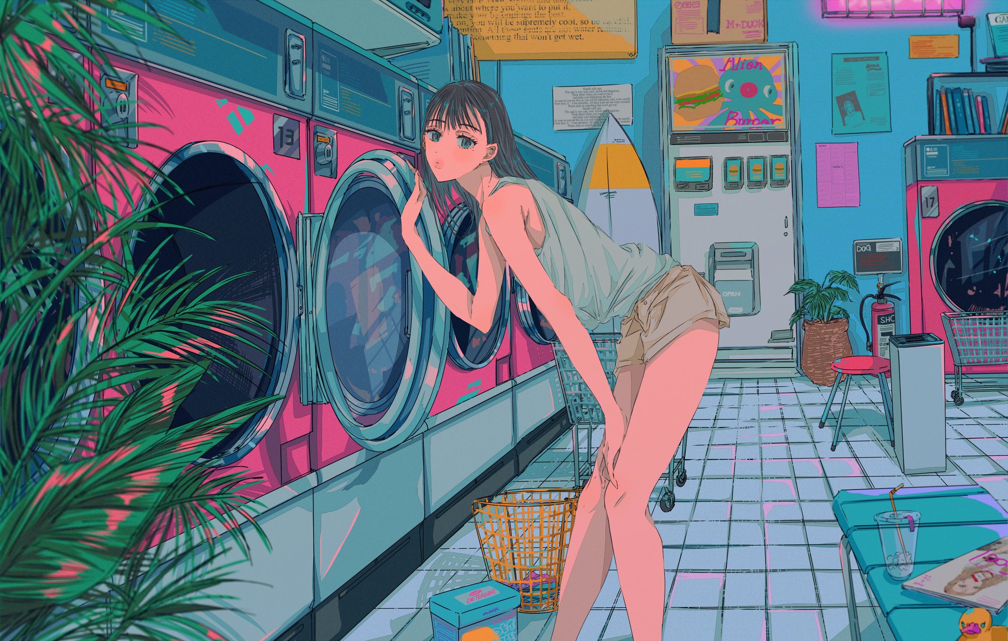 Anime 2000x1273 anime anime girls Najuco original characters laundry 2D bangs