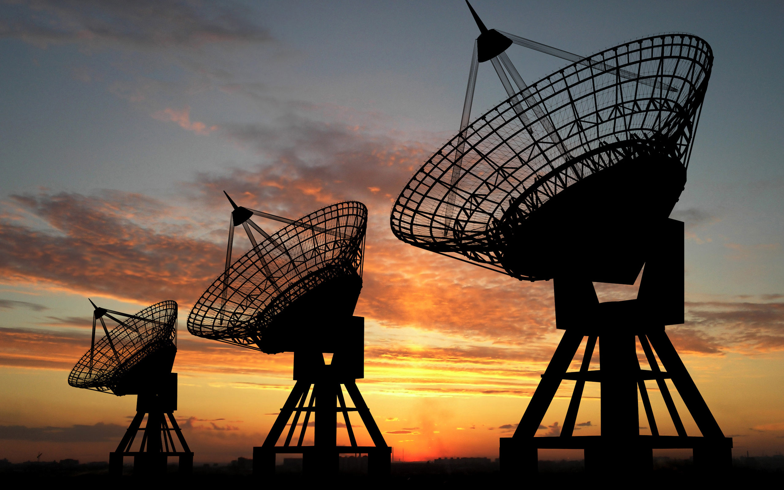 General 2560x1600 sunset silhouette satellite satellite dish radio telescope low light sunset glow clouds sky technology