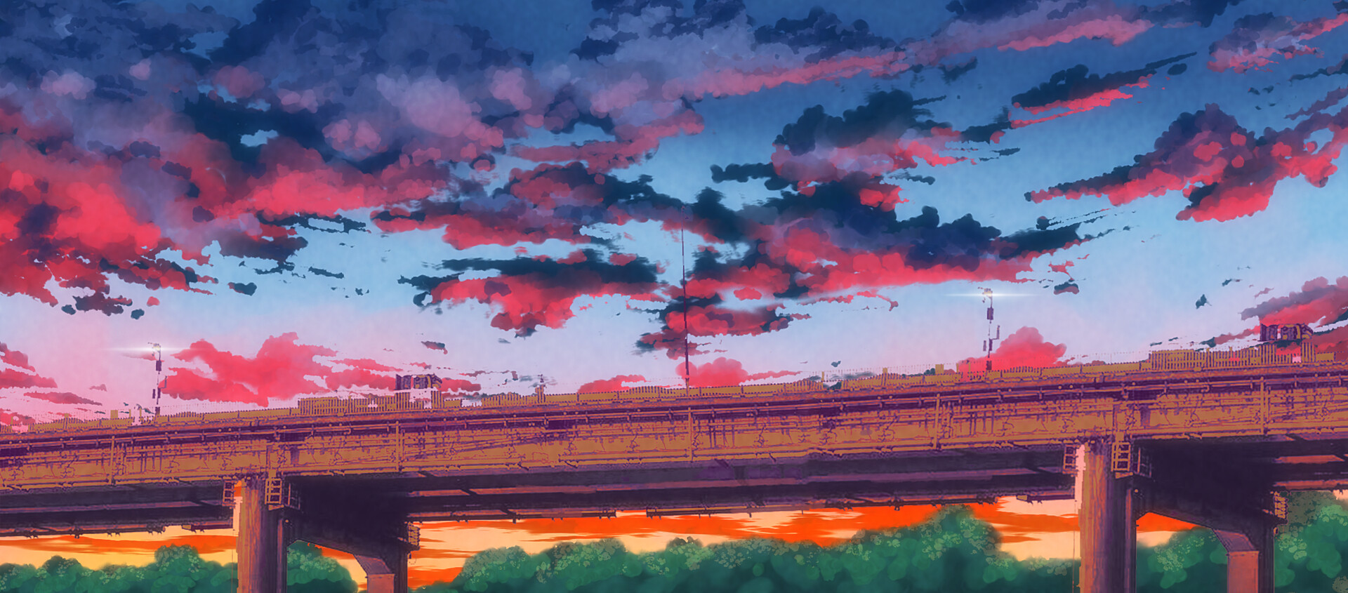 General 1920x845 artwork digital art bridge sunset sky clouds outdoors
