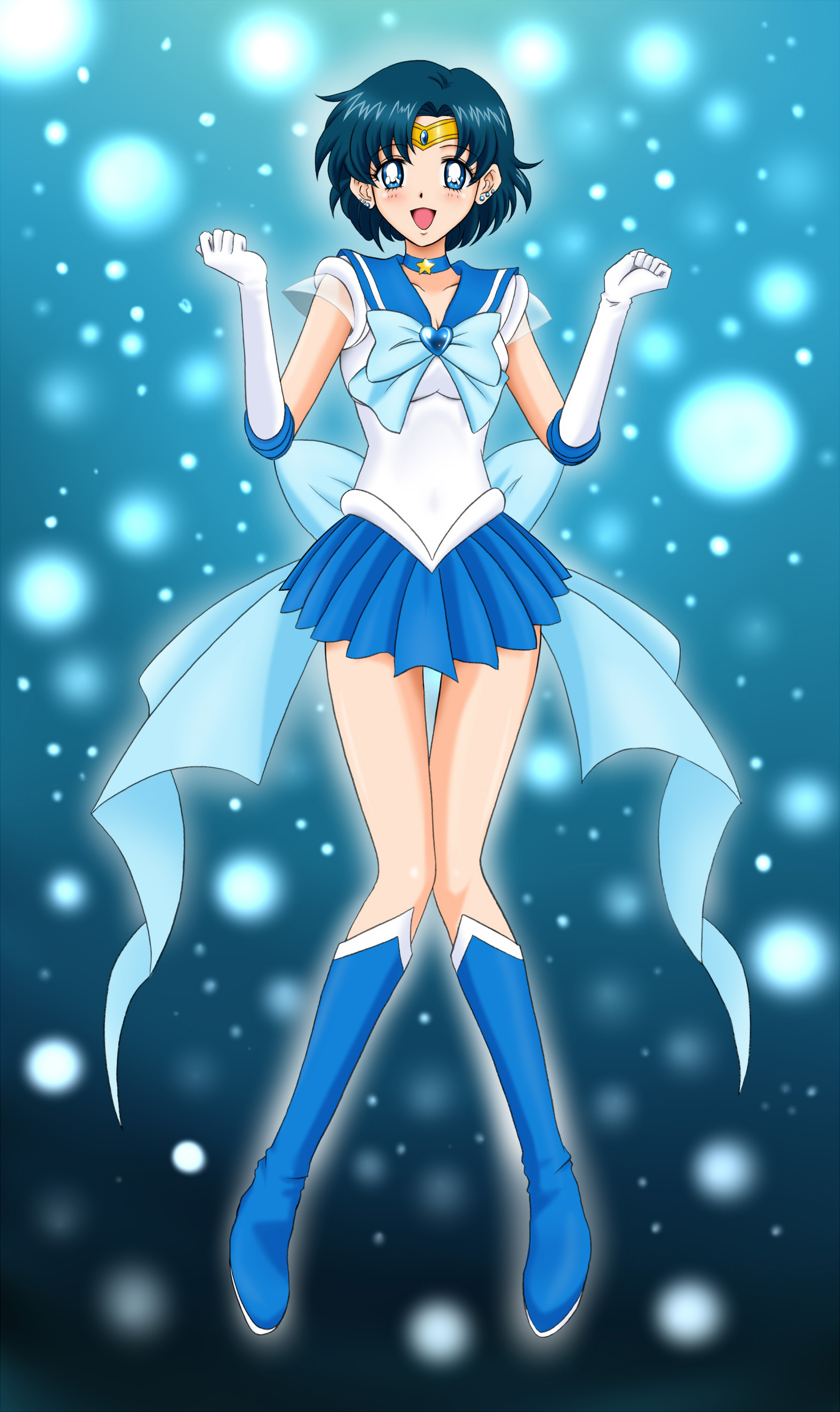 Anime 1786x3000 anime anime girls Sailor Moon Sailor Mercury Mizuno Ami short hair blue hair standing
