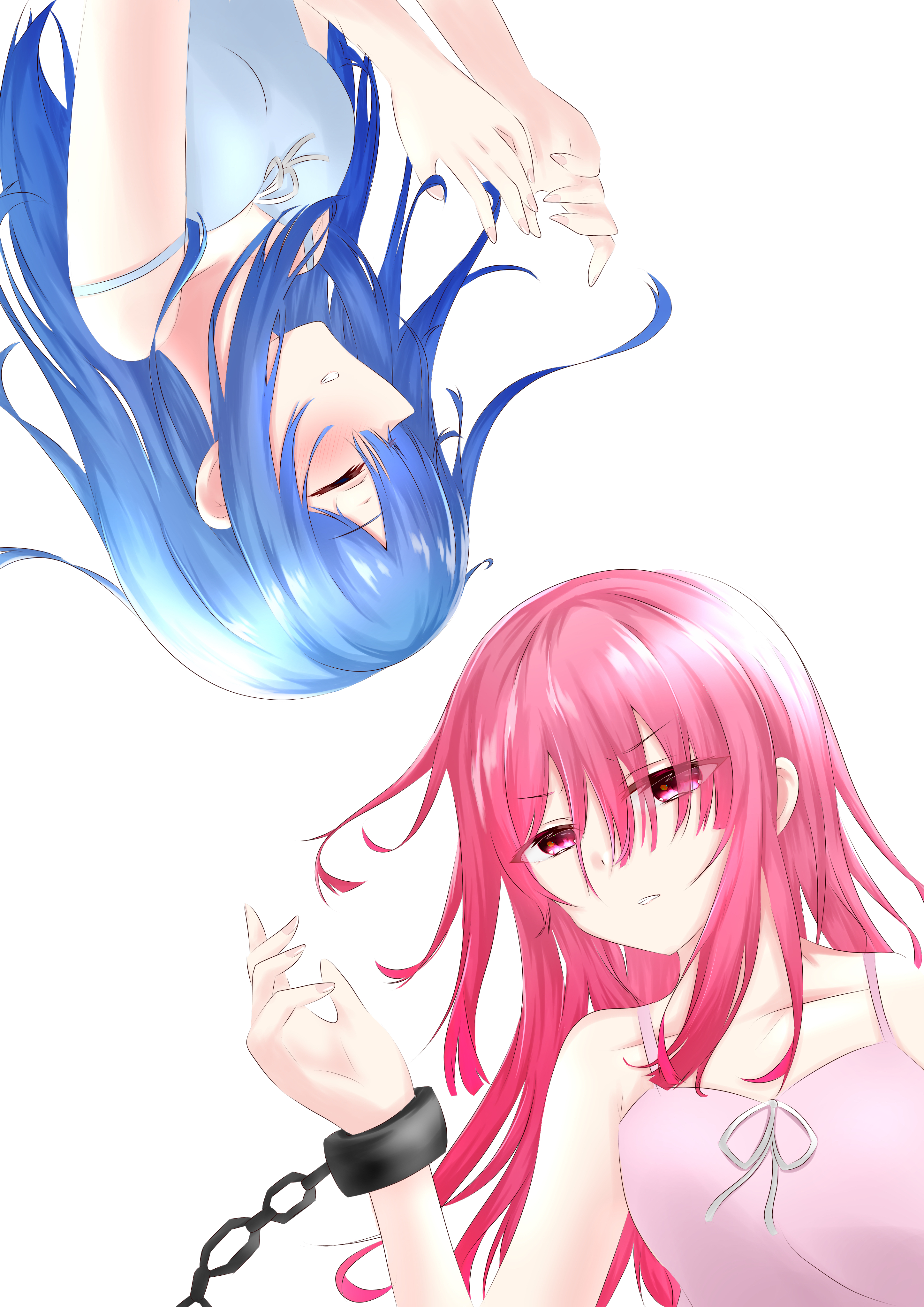 Anime 2894x4093 anime anime girls Re:Zero Kara Hajimeru Isekai Seikatsu Rem (Re:Zero) Ram (Re: Zero) twins long hair blue hair pink hair