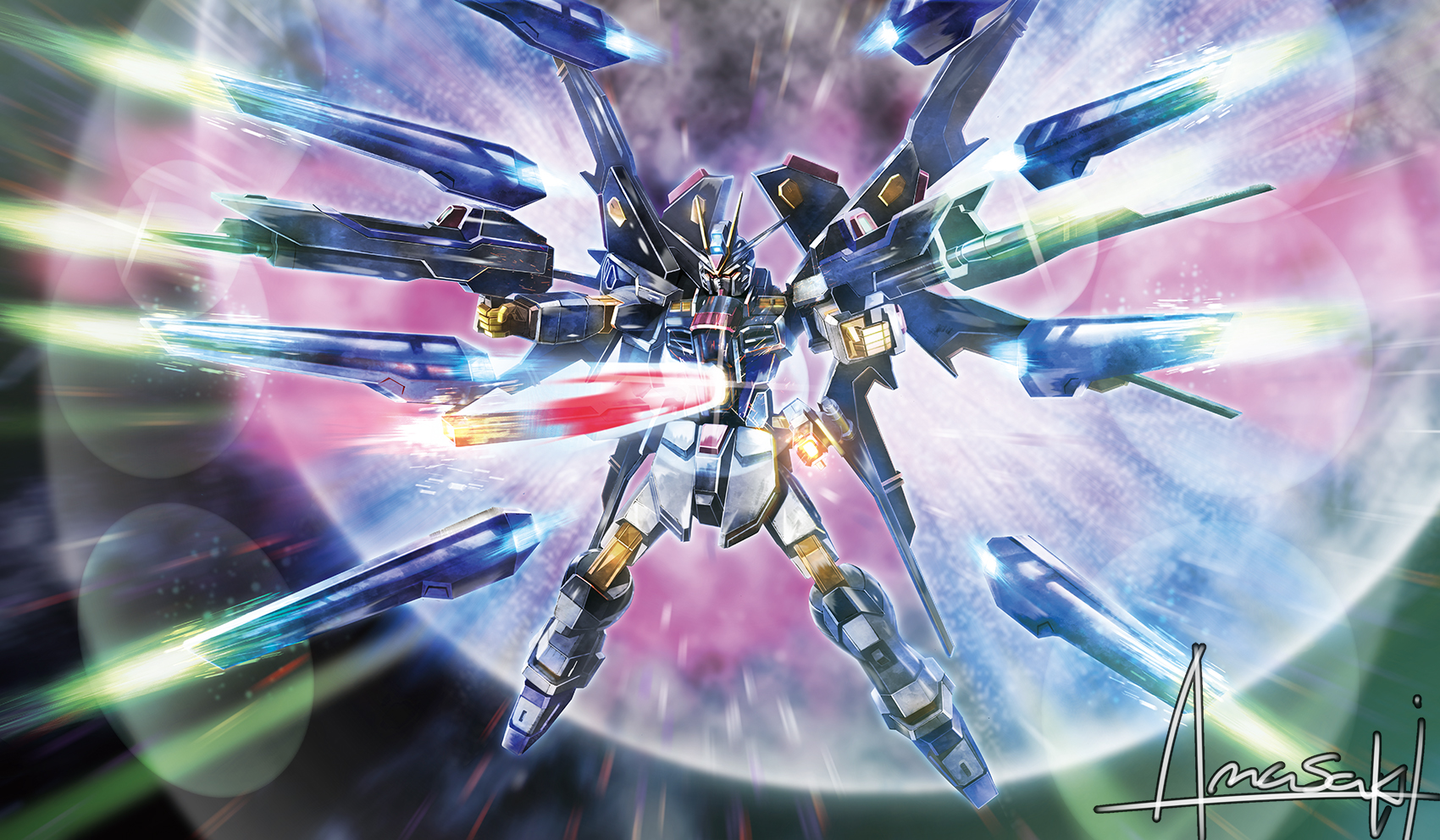 Anime 1700x992 anime mechs Gundam Super Robot Taisen Mobile Suit Gundam SEED Destiny Strike Freedom Gundam artwork digital art fan art