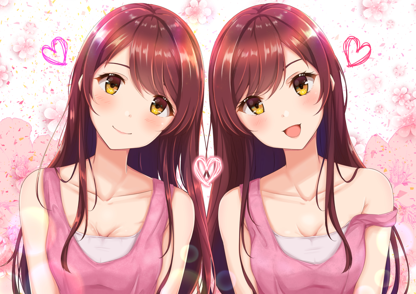 Anime 1684x1191 anime anime girls THE iDOLM@STER THE iDOLM@STER: Shiny Colors twins long hair brunette Oosaki Amana Oosaki Tenka
