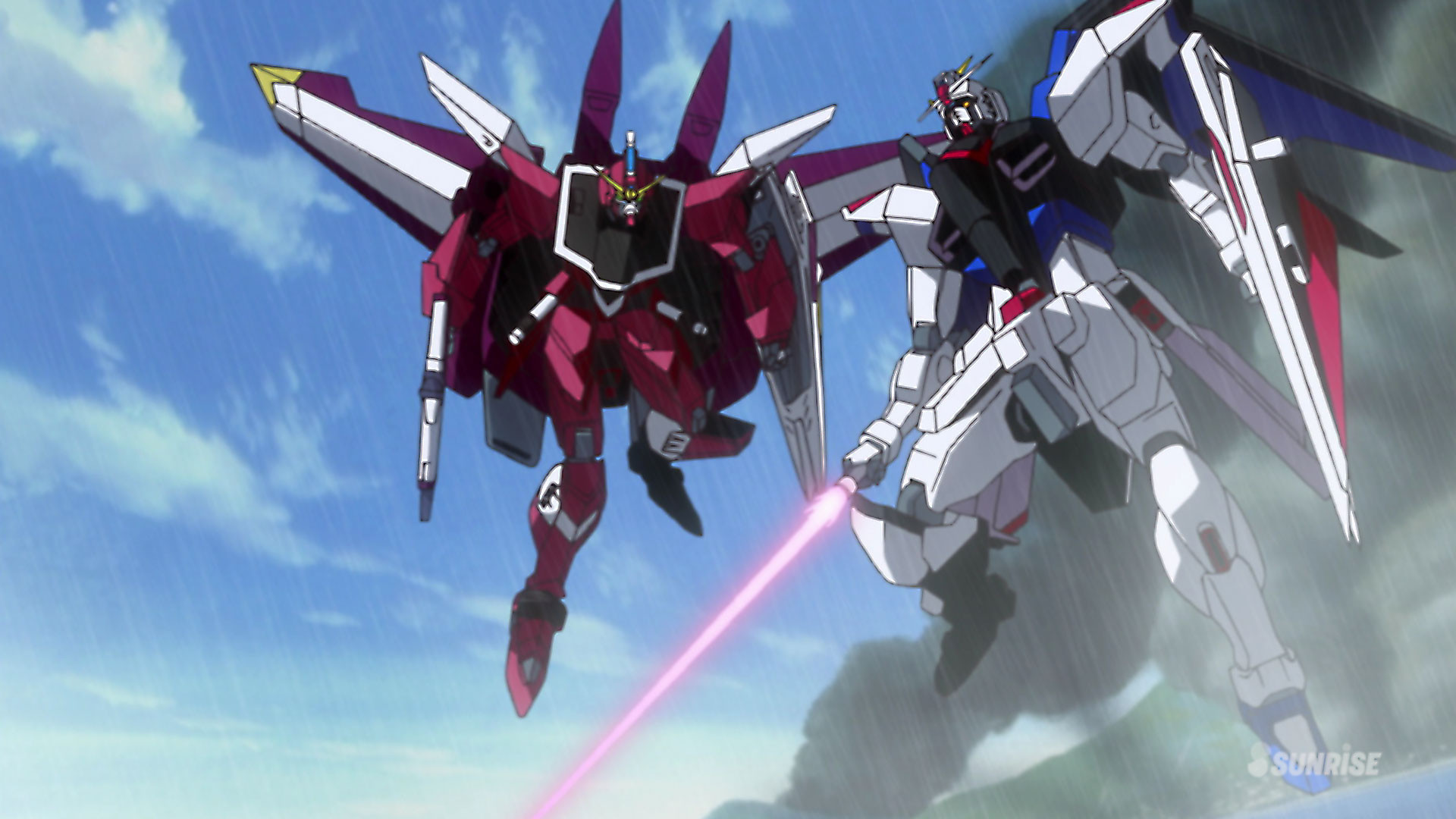 Anime 1920x1080 anime anime screenshot mechs Gundam Mobile Suit Gundam SEED Freedom Gundam Justice Gundam digital art Super Robot Taisen