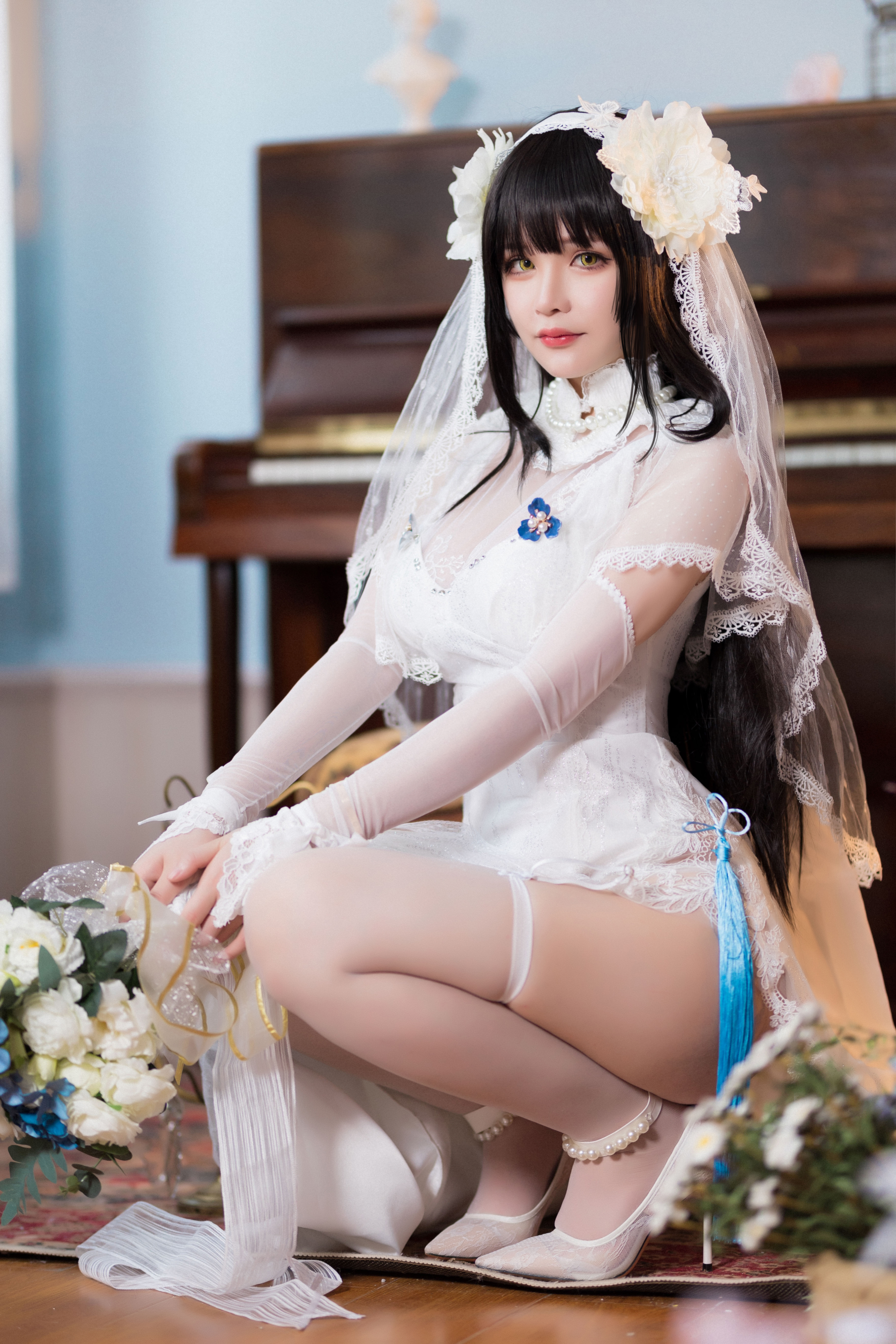 People 2731x4096 Rissoft women model Asian cosplay Type 95 Girls Frontline brides wedding dress dress lingerie stockings white stockings indoors women indoors