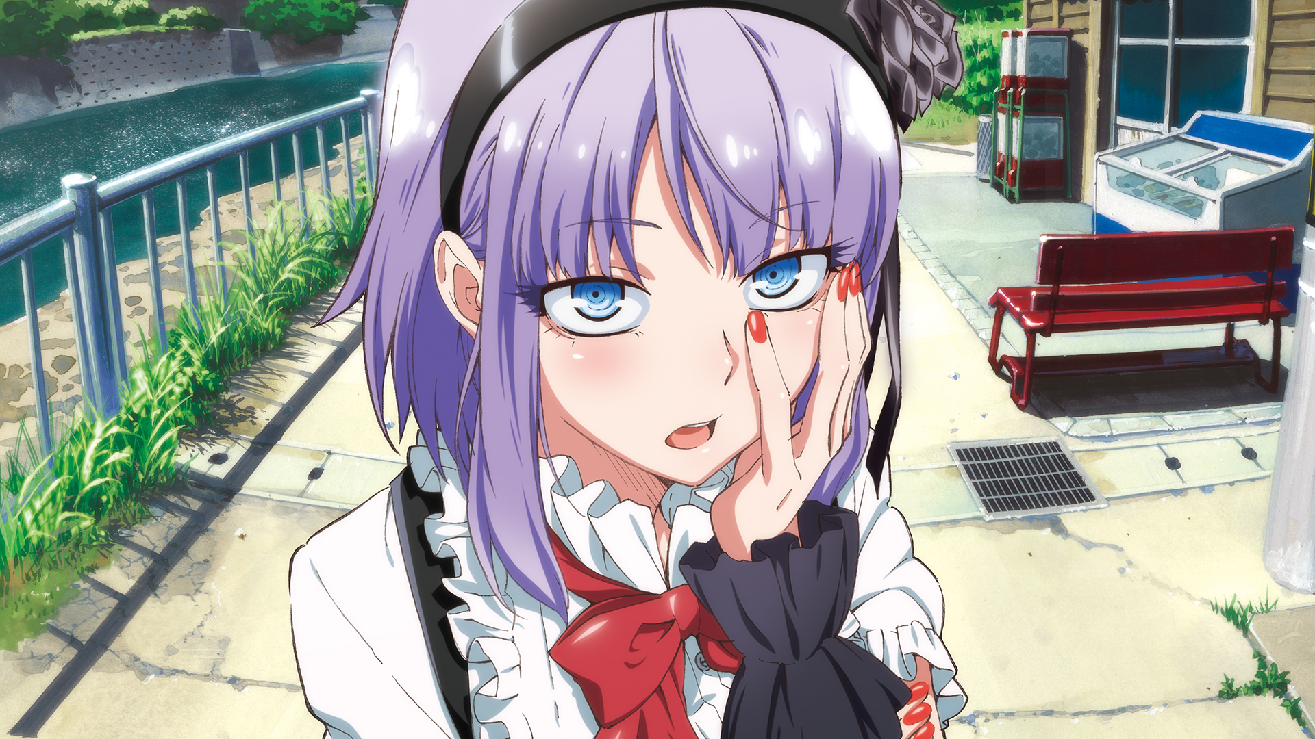 Anime 1920x1080 Shidare Hotaru Dagashi Kashi anime girls headband blue eyes purple hair nail polish
