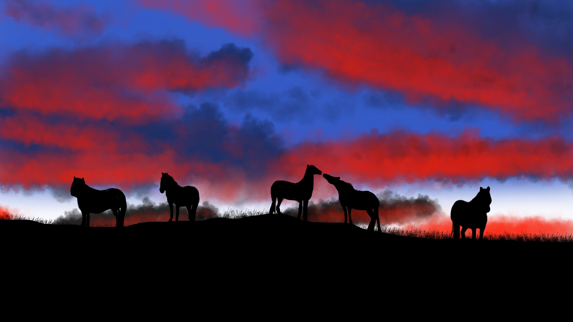 General 1920x1080 digital painting nature animals horse sky