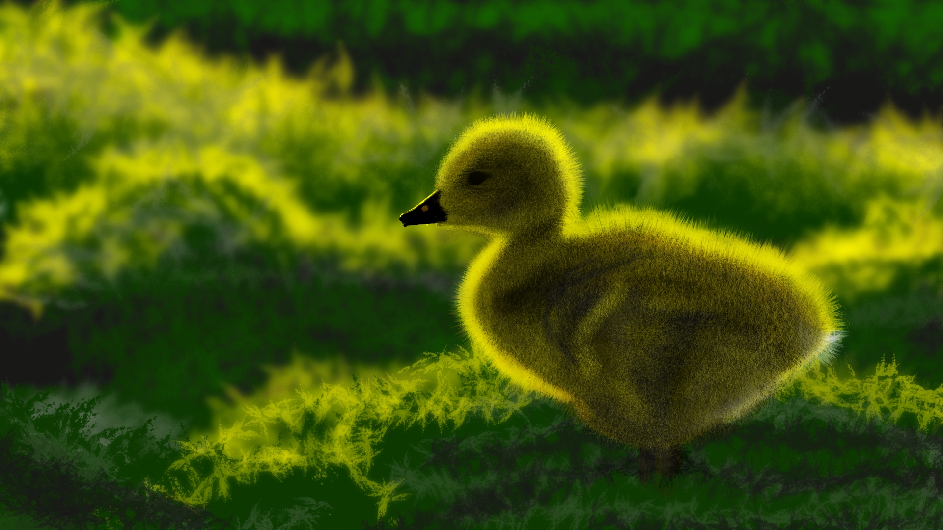 General 1920x1080 digital painting green yellow animals ducklings