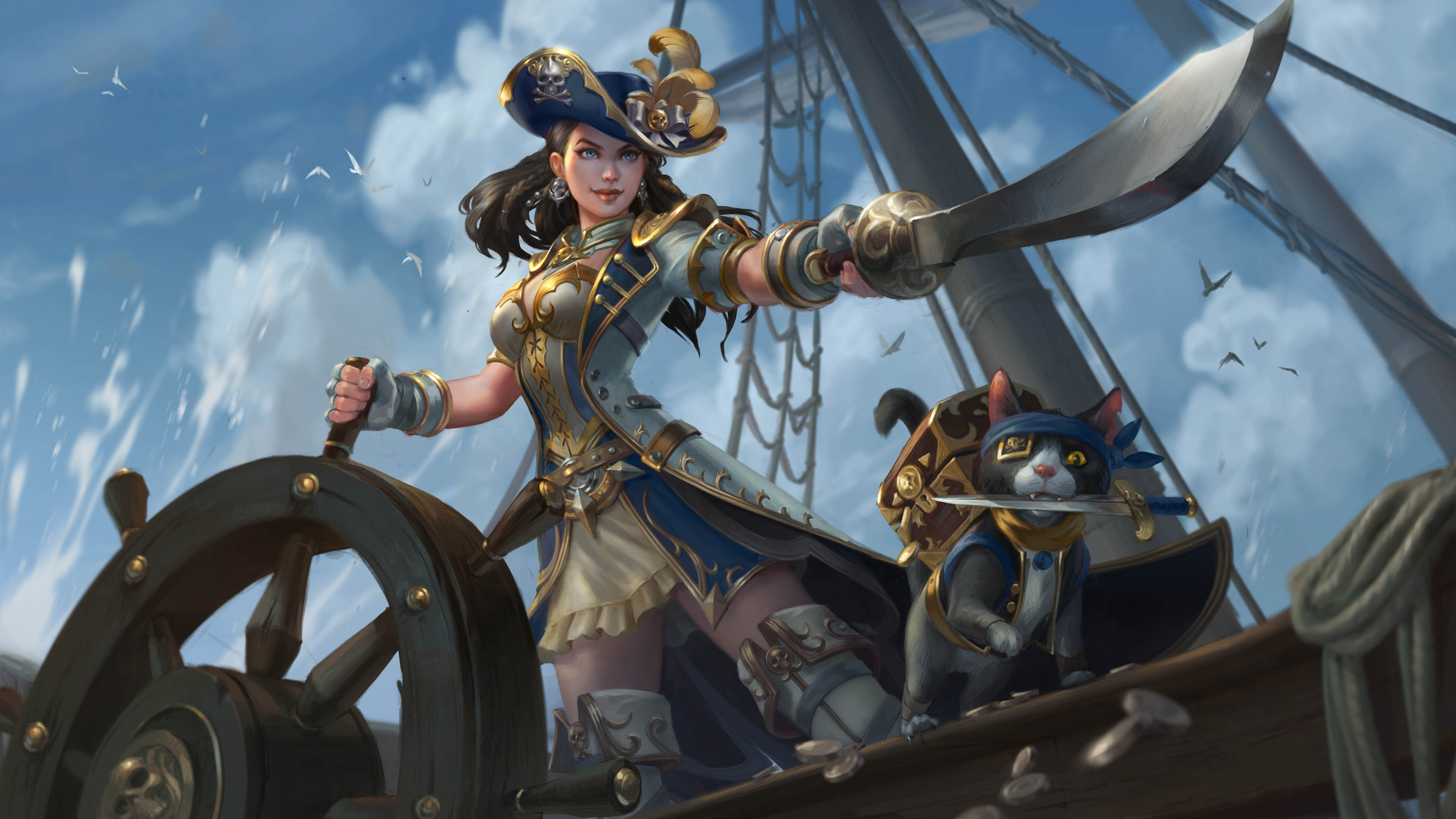 General 3840x2160 Smite Chang'e (Smite) pirates women with swords PC gaming brunette video game girls hat women with hats fantasy art fantasy girl