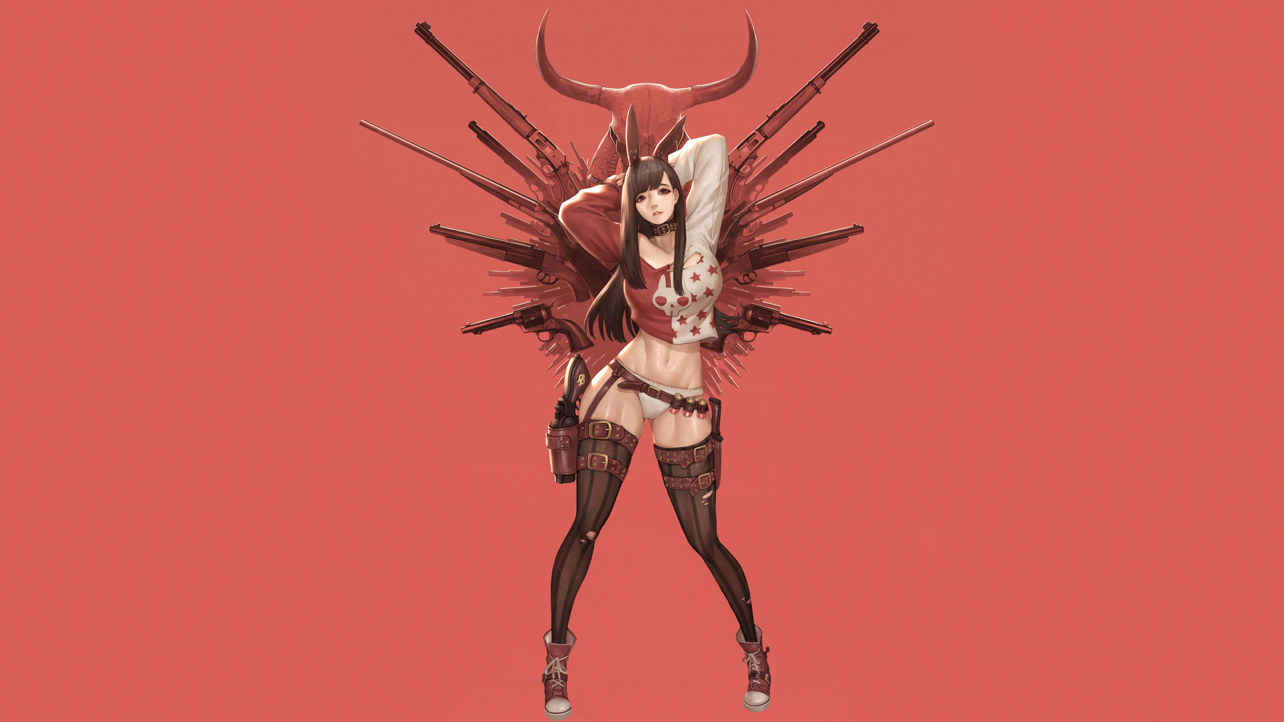 Anime 2560x1440 anime gun bunny girl panties stockings revolver anime girls