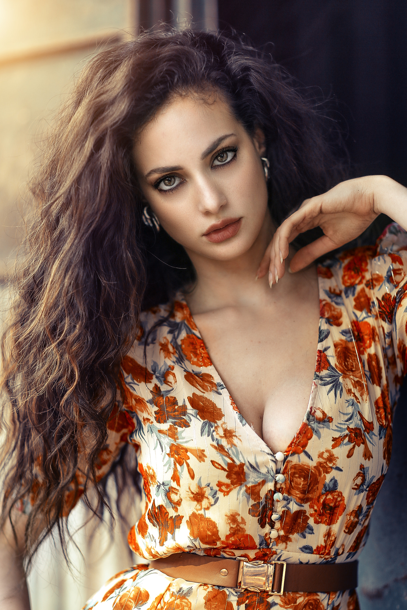 People 1366x2048 Alessandro Di Cicco women brunette long hair wavy hair looking at viewer makeup eyeliner lipstick dress outdoors portrait cleavage Ilenia Sculco portrait display model