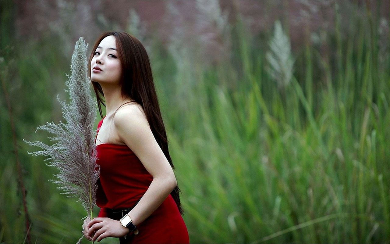 People 1280x800 women Asian women outdoors outdoors plants long hair
