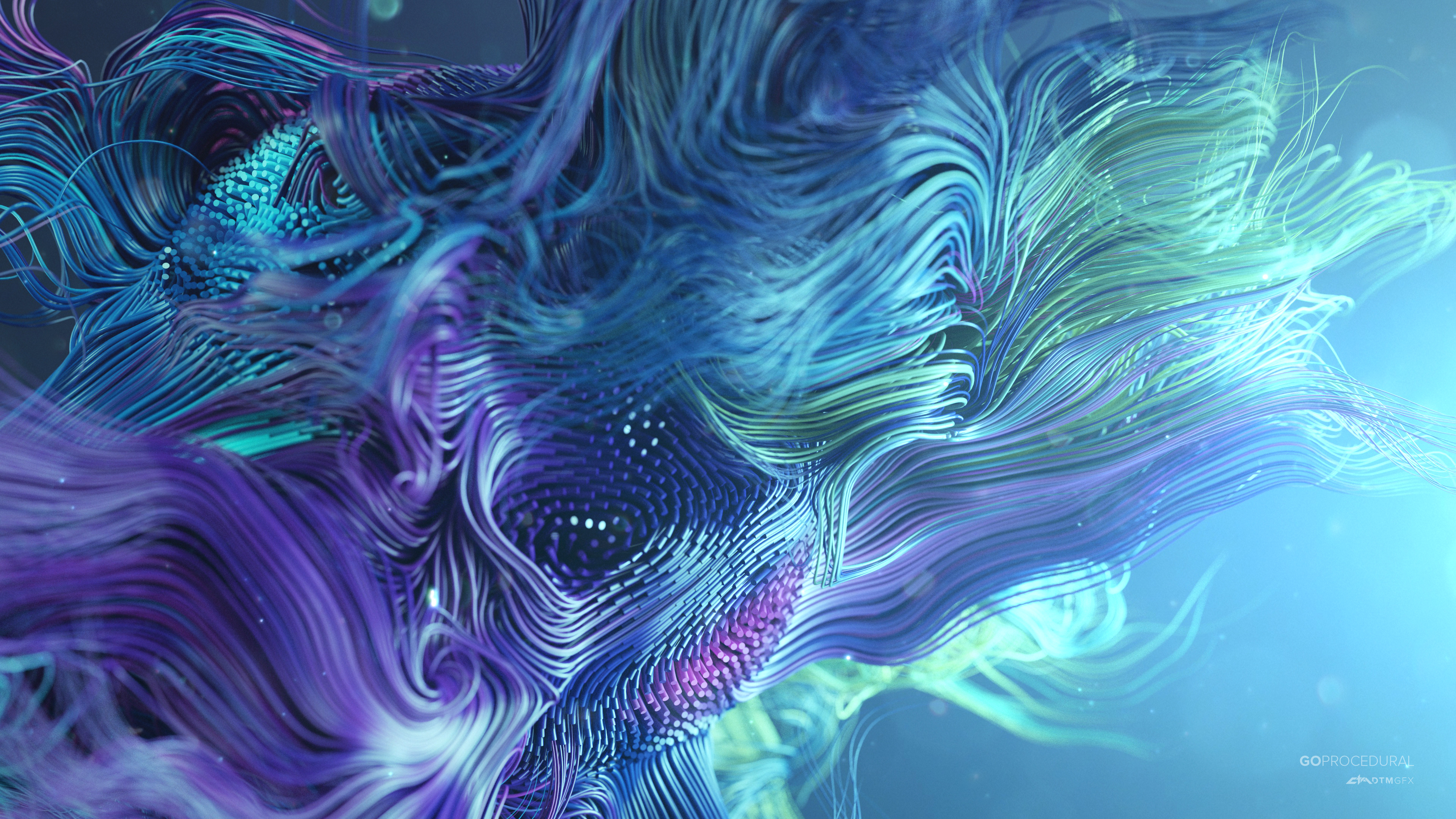 General 3840x2160 abstract Dante Metaphor shapes CGI digital art cyan blue