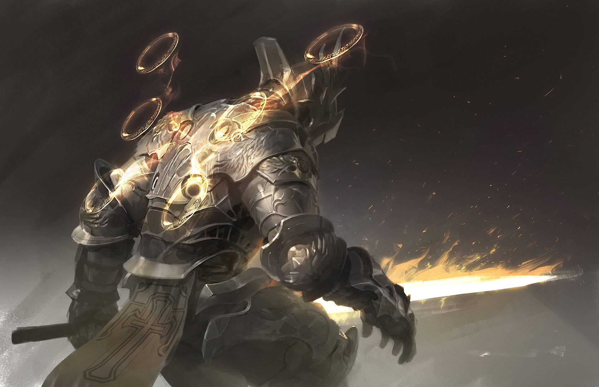 General 1920x1242 artwork fantasy art digital art warrior sword armor fire