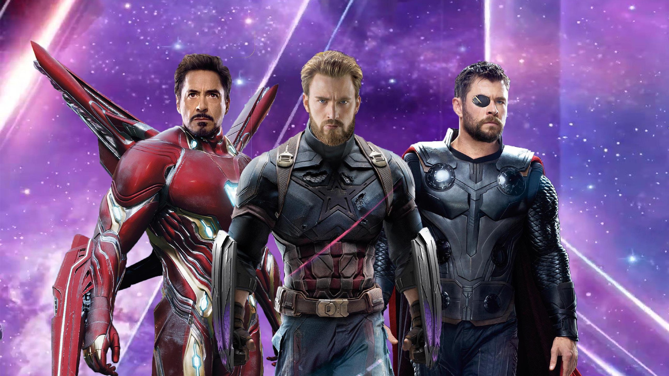 General 2560x1440 Iron Man Tony Stark Captain America Steve Rogers Thor Robert Downey Jr. Chris Evans Chris Hemsworth Marvel Cinematic Universe Avengers: Infinity war frontal view
