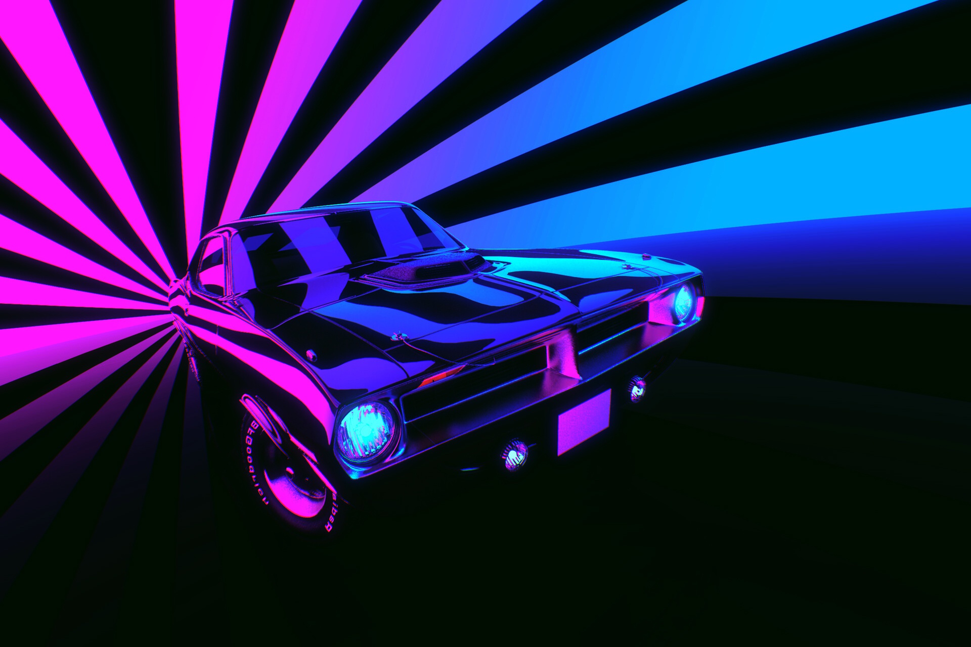 General 1920x1280 synthwave car vehicle artwork Plymouth Barracuda pink digital art simple background