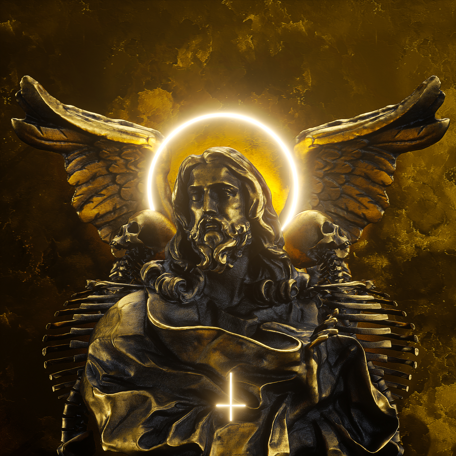 General 1920x1920 billelis skull cult gold CGI artwork digital art