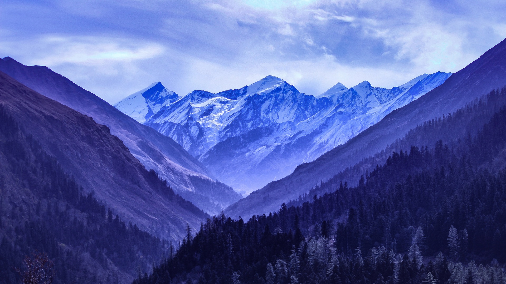 General 1920x1080 nature landscape mountains trees forest snow snowy mountain blue color correction snowy peak