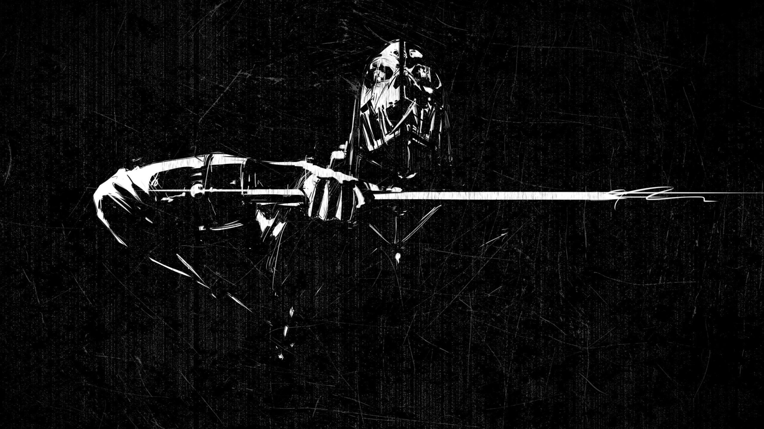 People 2560x1440 game logo PC gaming Dishonored monochrome
