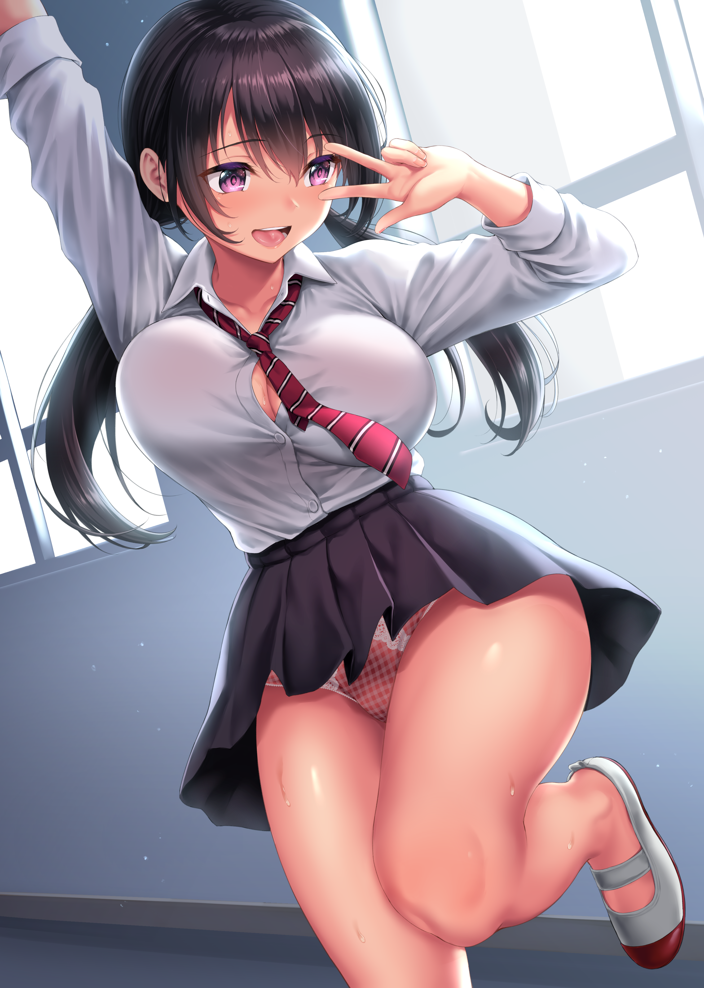 Anime 2976x4175 anime anime girls Kase Daiki school uniform upskirt panties cleavage original characters