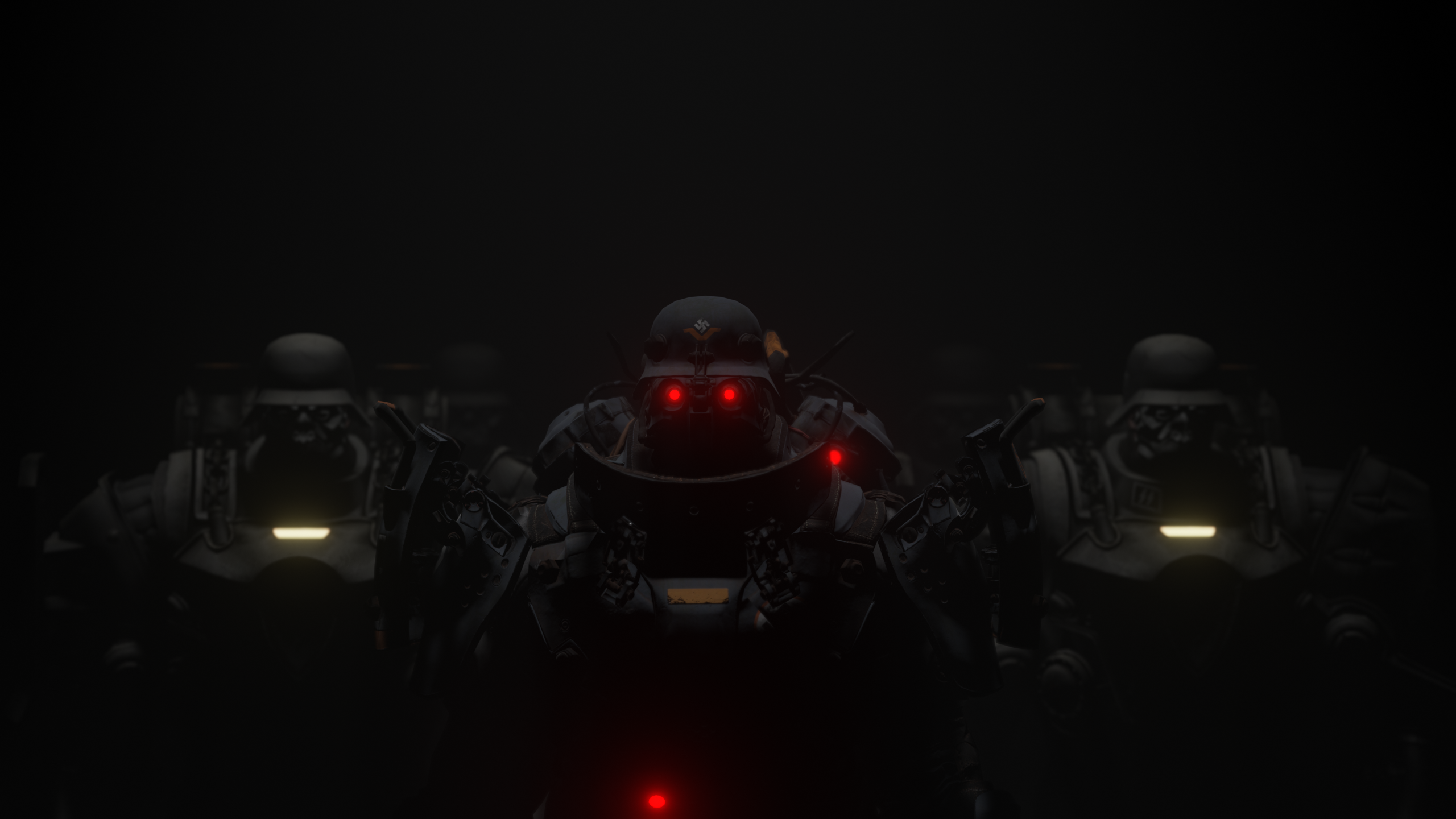 General 2560x1440 Wolfenstein lights soldier army red light noir swastika video games PC gaming glowing eyes red eyes