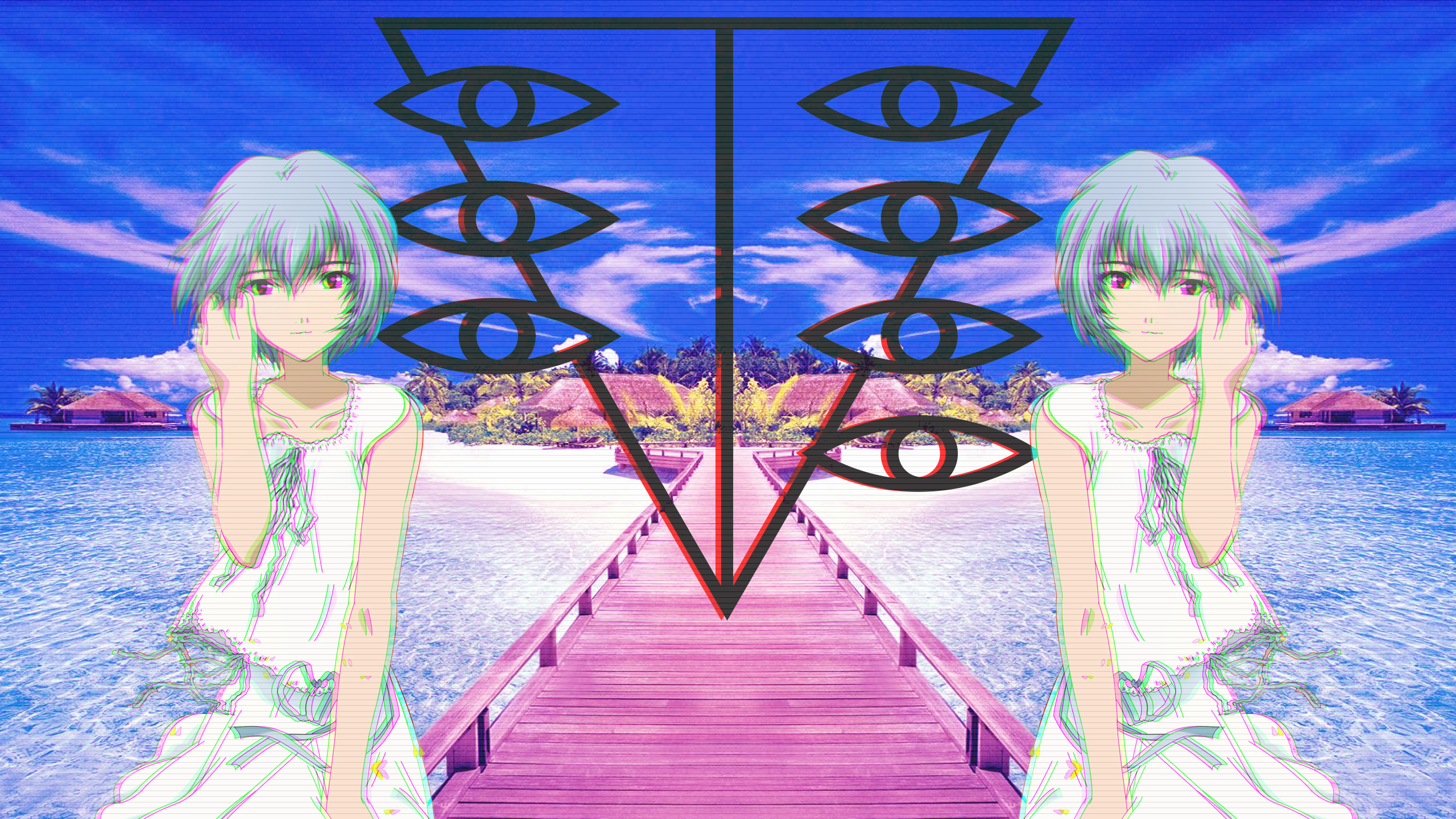 Anime 2560x1440 anime anime girls pale Ayanami Rei Neon Genesis Evangelion retrowave symbols