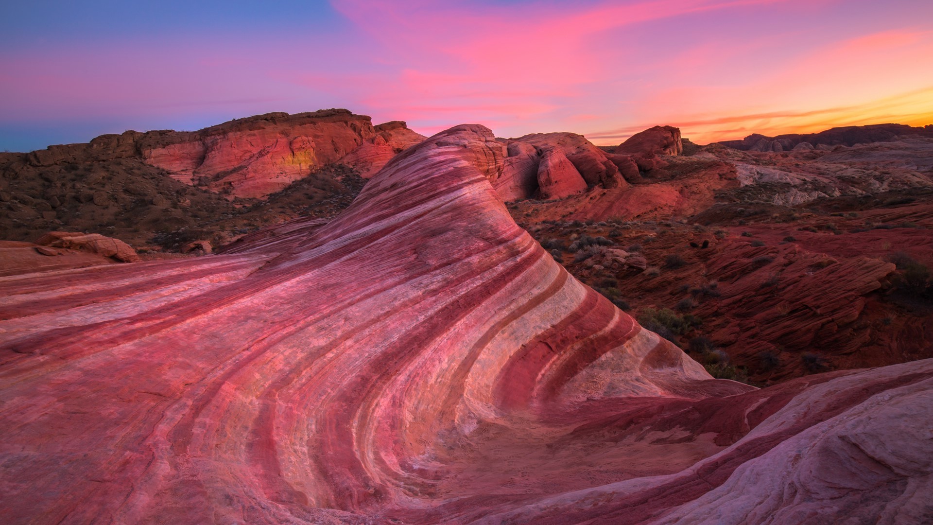 General 1920x1080 nature landscape pink canyon rocks clouds sunset Nevada USA