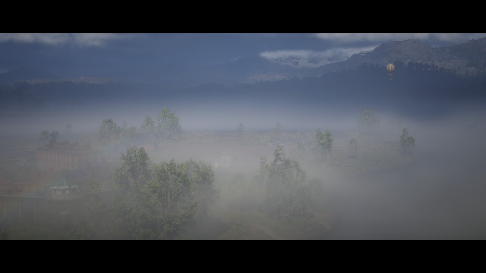 General 1920x1080 Red Dead Redemption 2 video games nature aerial view hot air balloons trees Rockstar Games morning clouds building