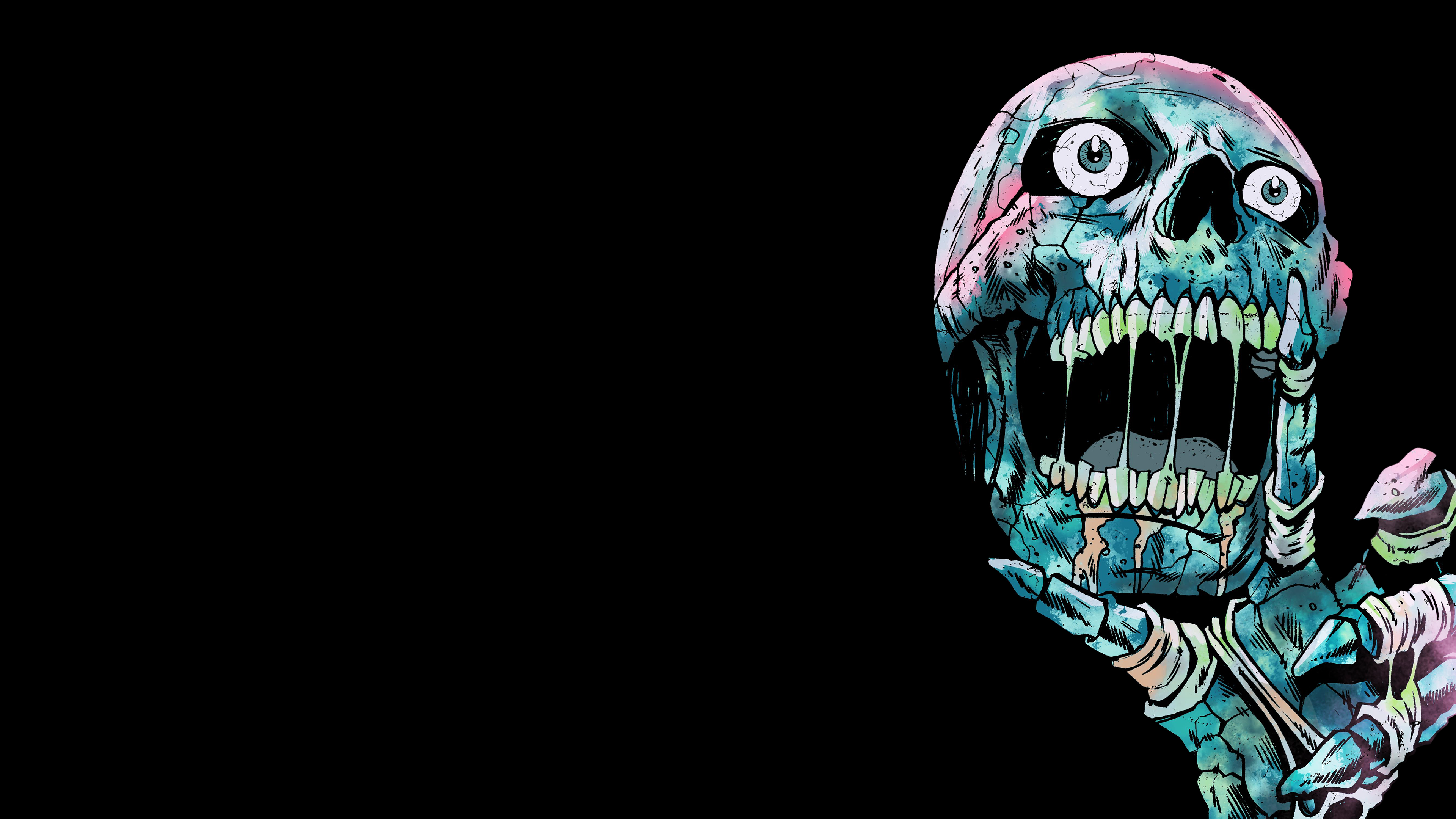 General 3840x2160 Dance With The Dead skull skeleton synthwave darksynth turquoise
