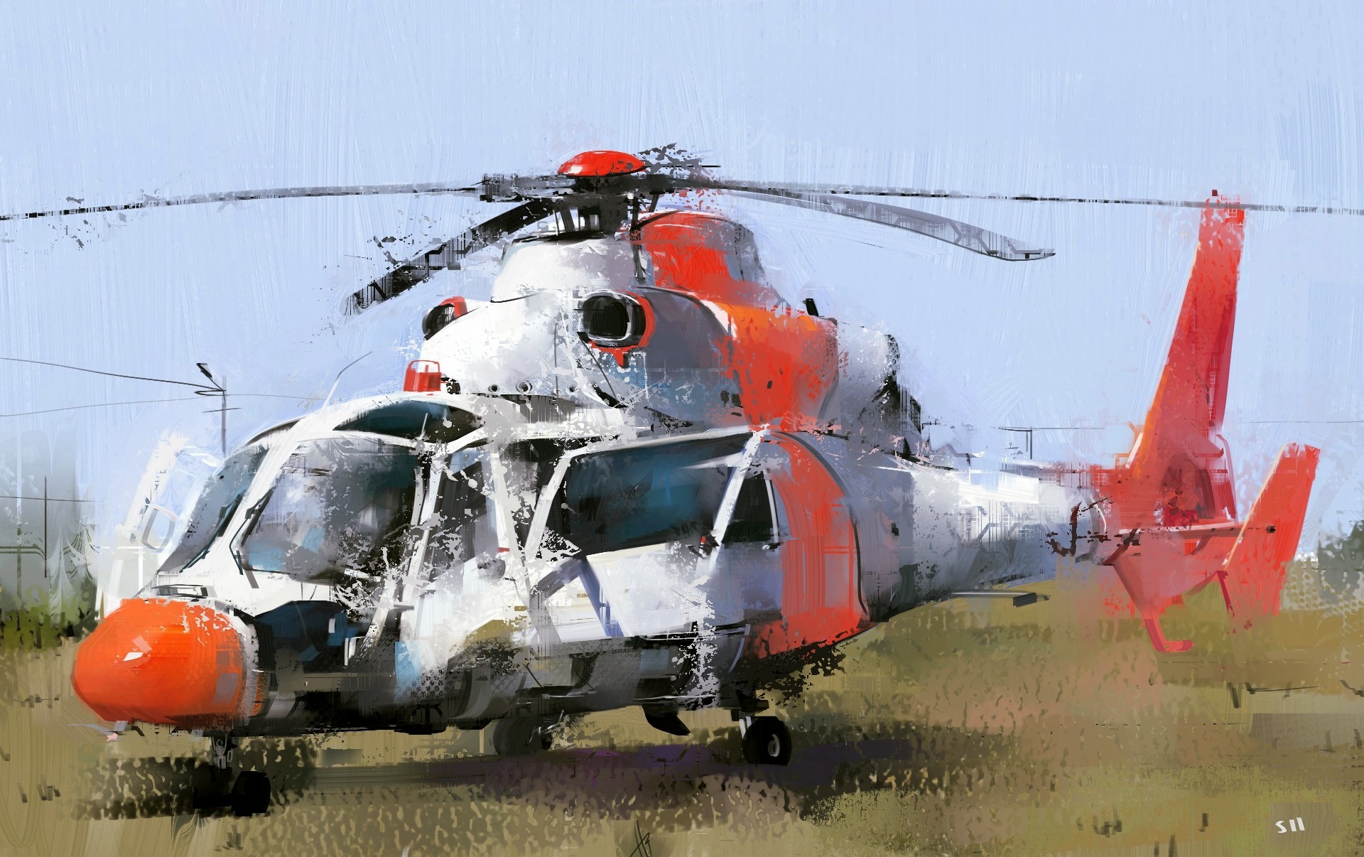General 1920x1206 helicopters artwork digital art painting 2D ShuoLin Liu illustration vehicle