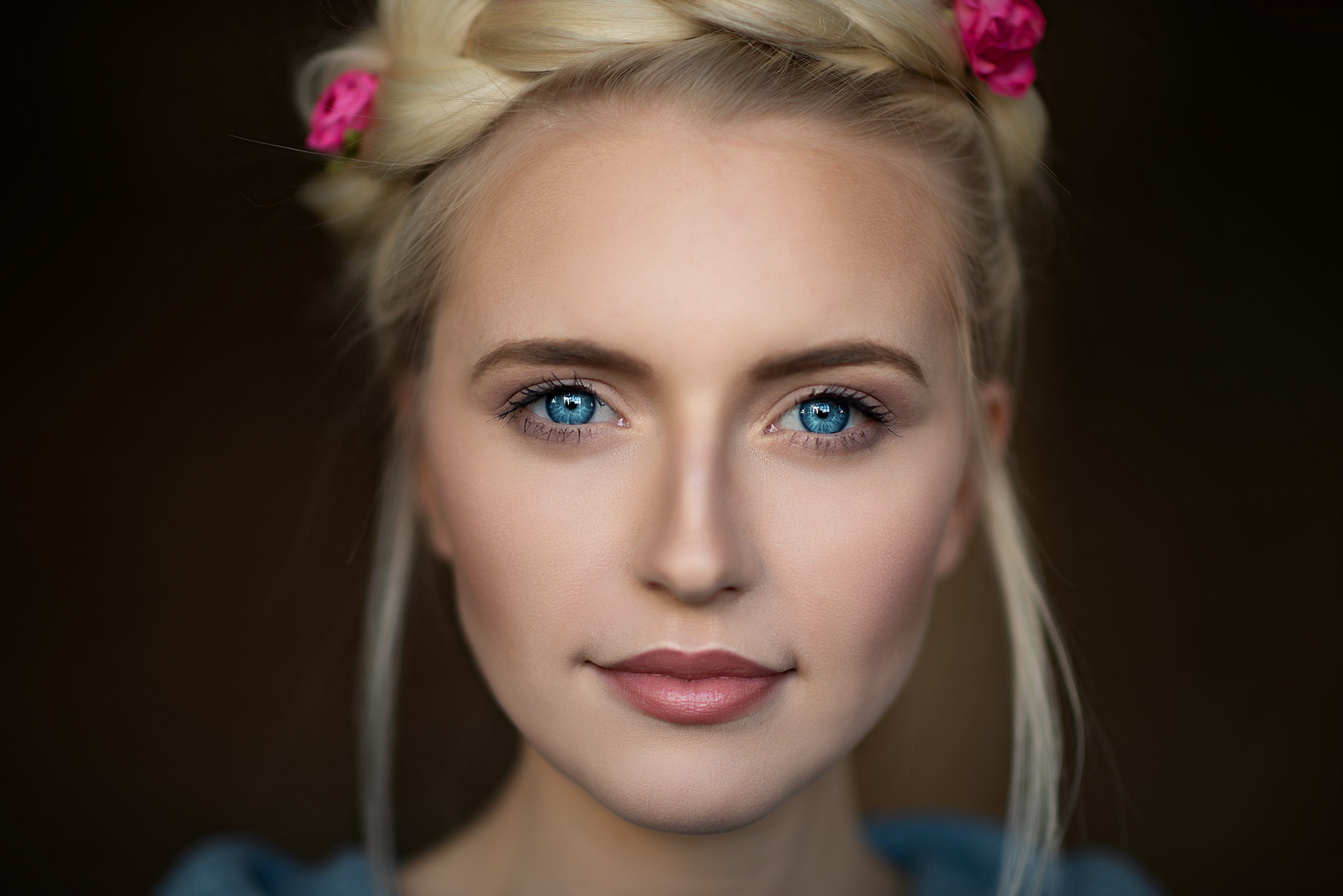 People 2048x1367 blonde blue eyes women model portrait face Mark Prinz closeup flower in hair