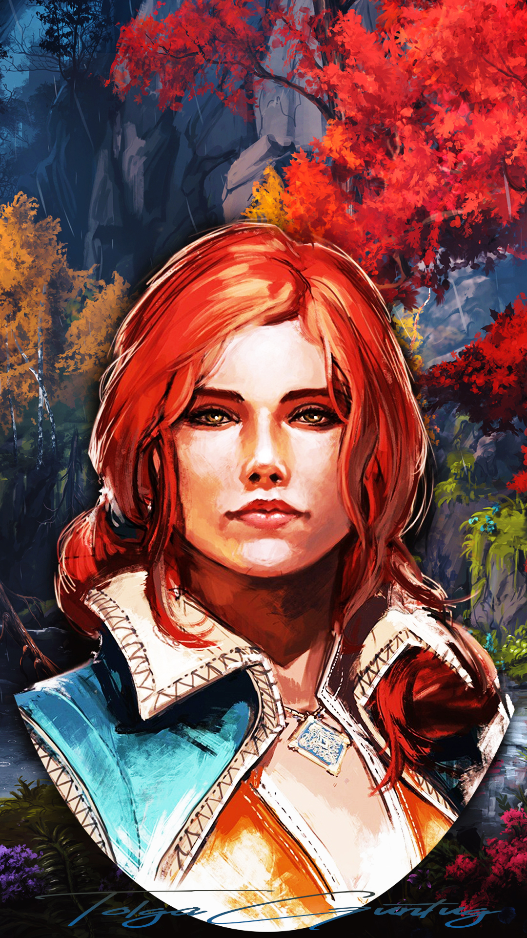 General 1080x1920 digital art artwork Triss Merigold video game art video games The Witcher The Witcher 3: Wild Hunt forest trees women redhead
