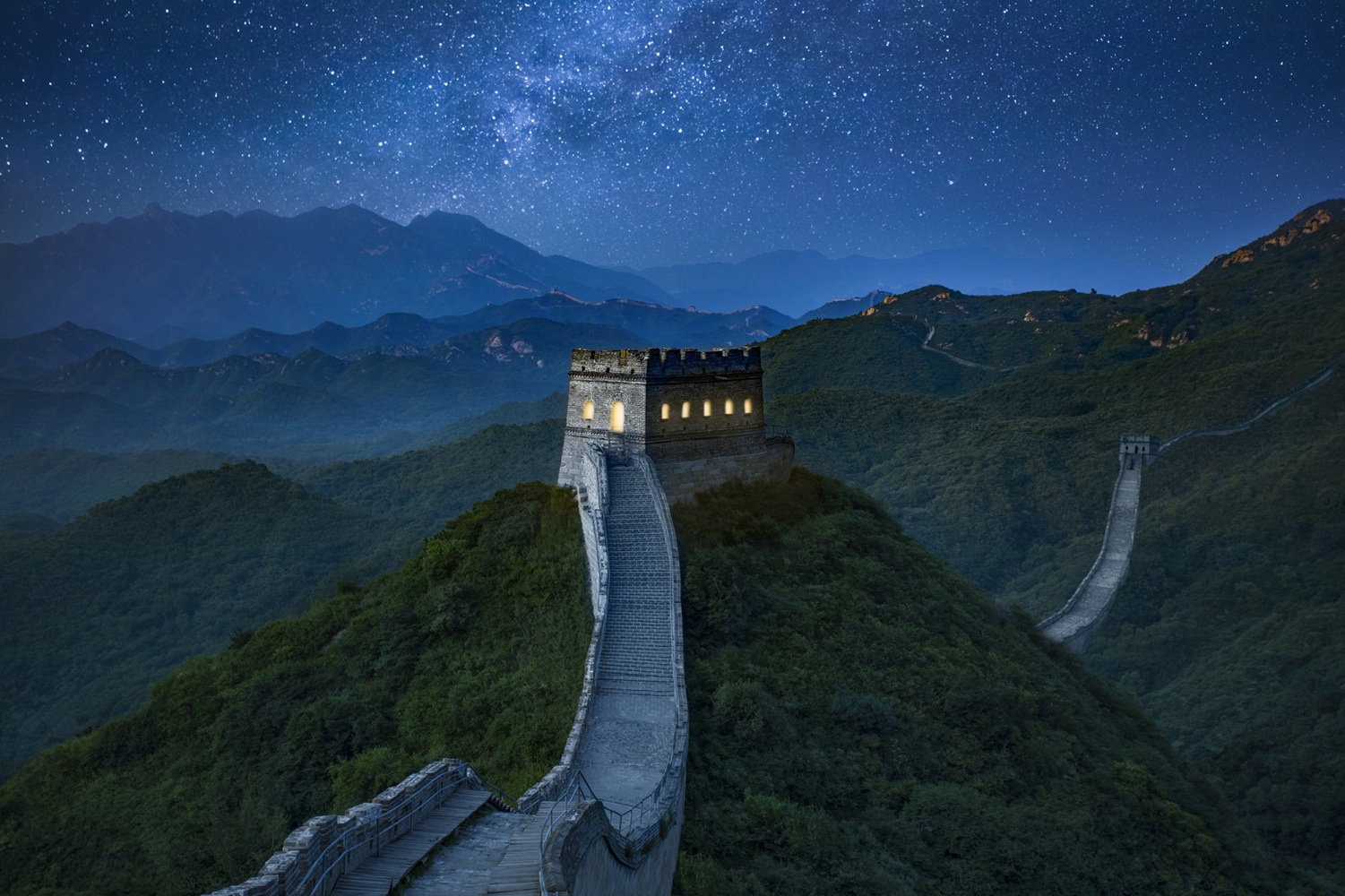 General 1501x1000 China Great Wall of China landscape architecture night starry night mountains landmark World Heritage Site