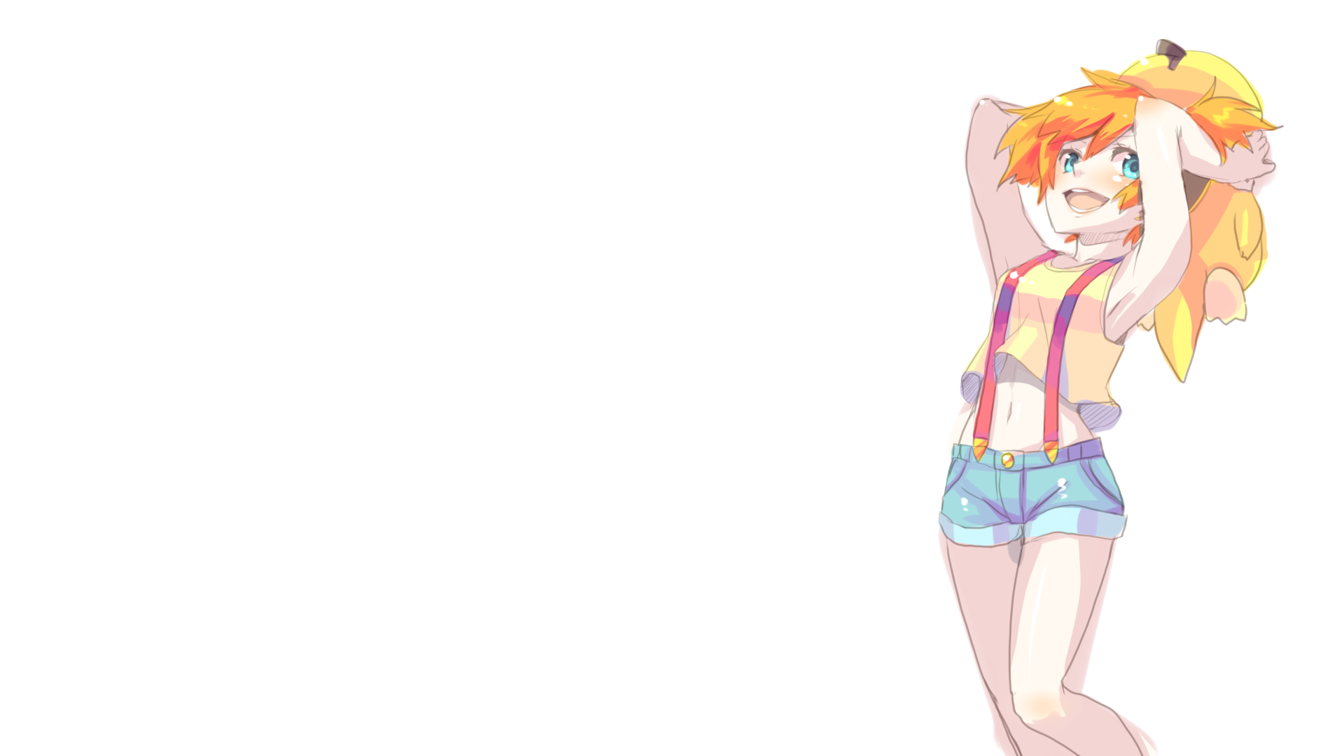 Anime 1920x1080 Pokémon Misty (Pokémon) minimalism video games Psyduck short shorts suspenders redhead video game girls