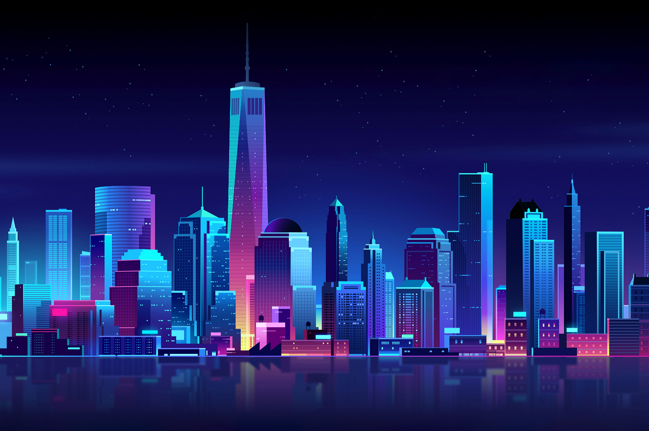 General 2560x1700 vaporwave city New York City