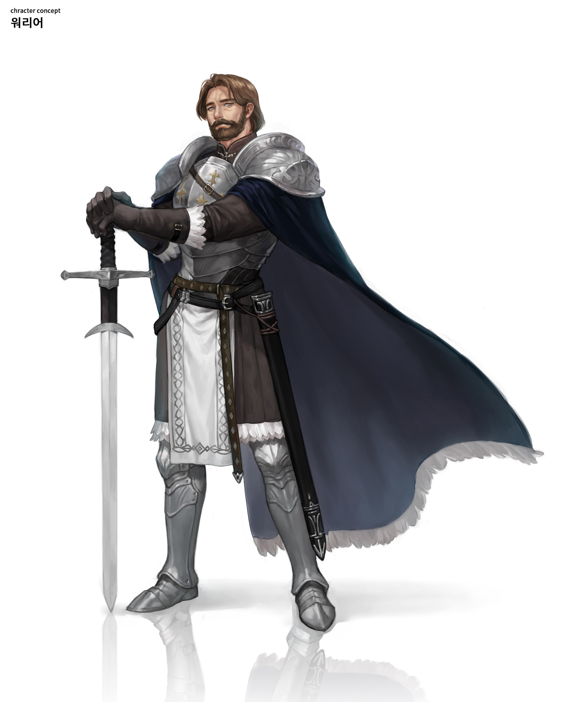 General 1920x2360 drawing men warrior knight brunette beard short hair armor steel cape weapon belt sword reflection white
