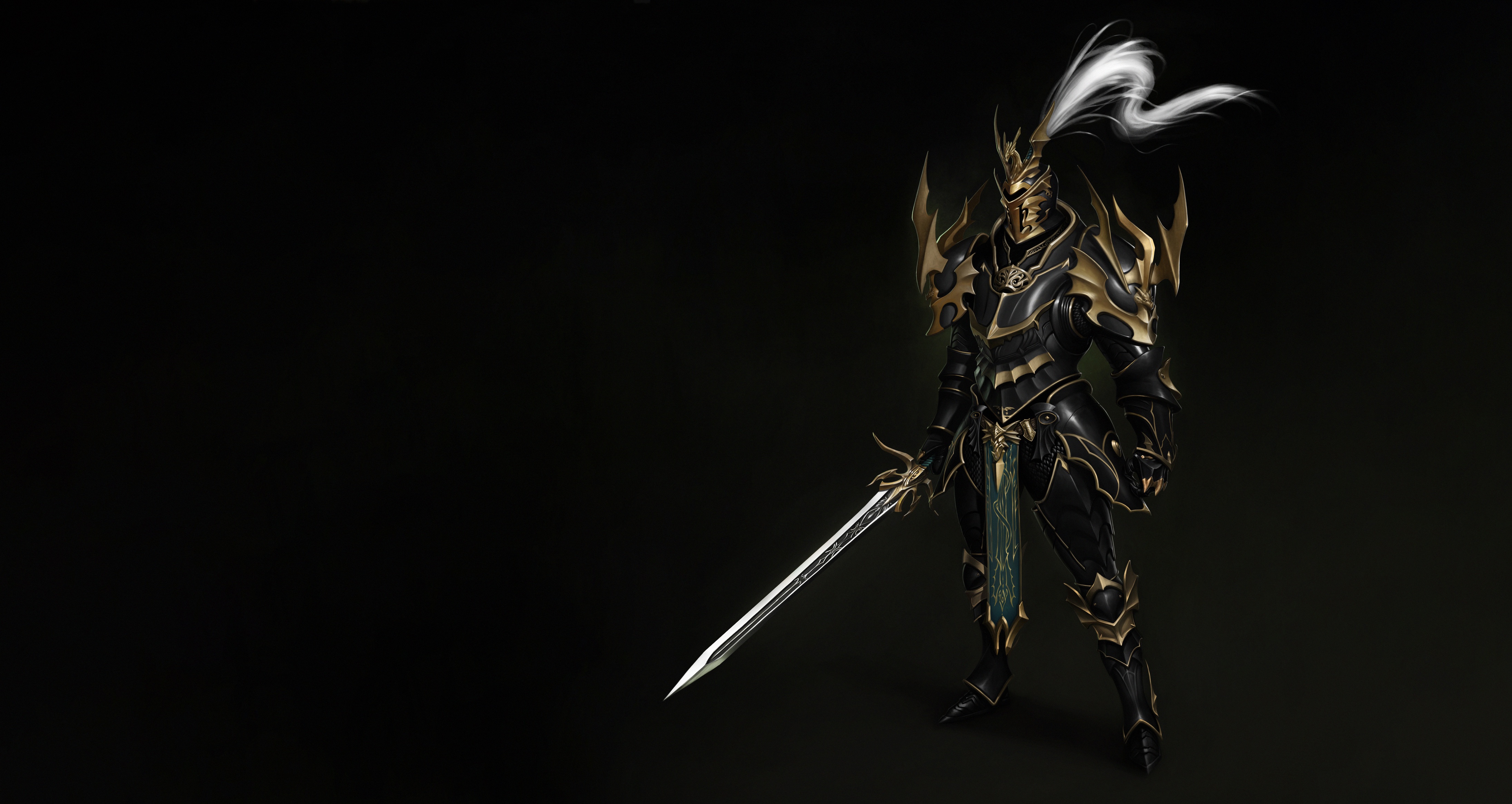 General 4380x2330 simple background knight sword black background fantasy art
