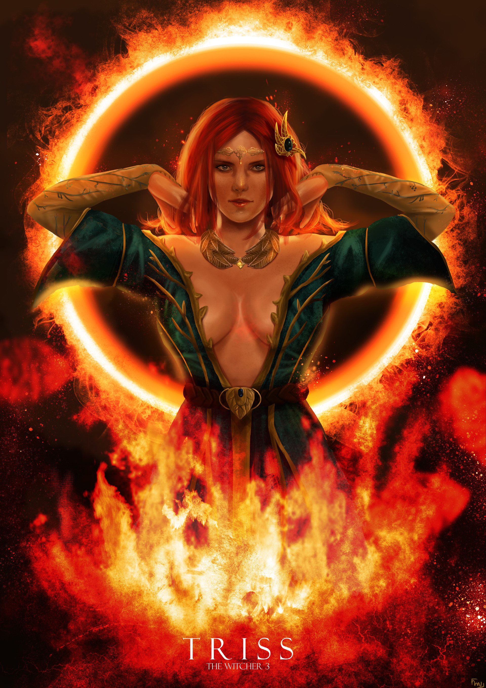 General 1920x2716 Triss Merigold video game art video game characters video game girls digital art fan art artwork redhead cleavage no bra sorceress The Witcher The Witcher 3: Wild Hunt frontal view