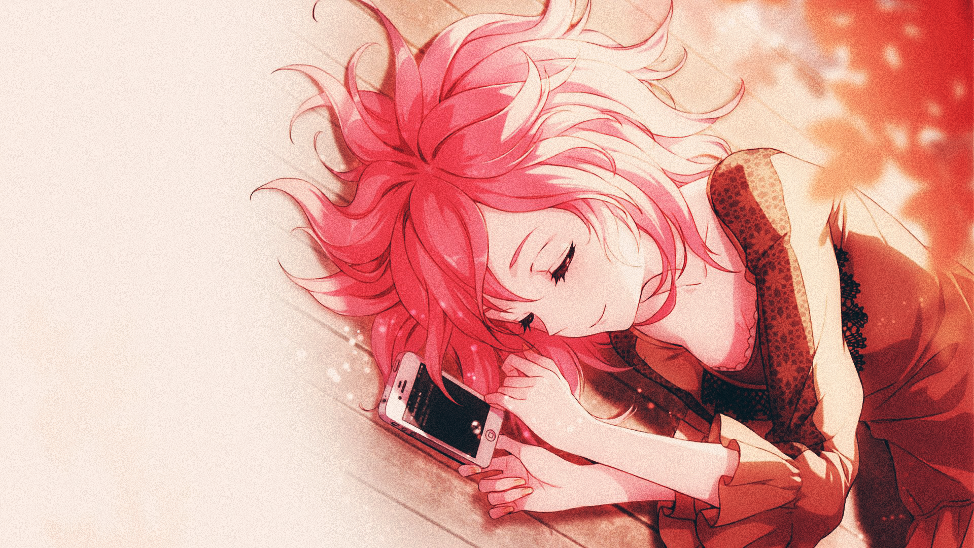 Anime 1920x1080 cellphone anime girls pink hair lying on side closed eyes